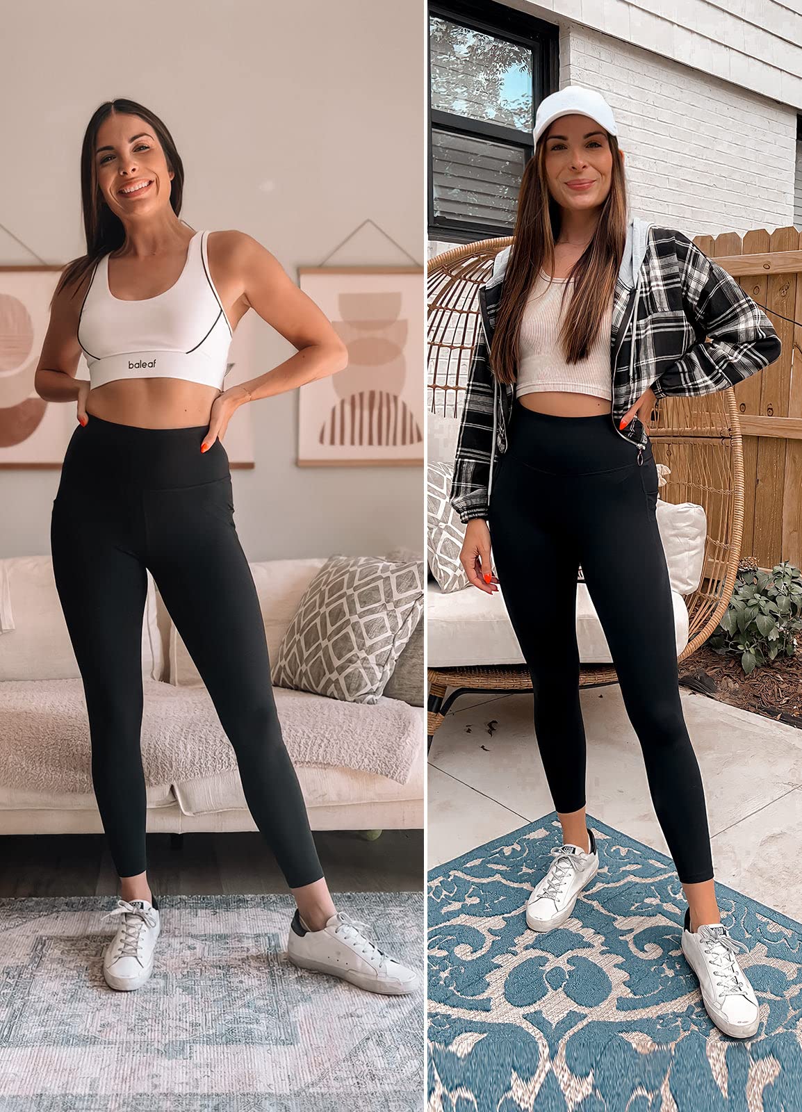 Baleaf Women's High Waisted Leggings with Pockets - Tummy Control Workout Running Yoga Pants 7/8 Length Ultra Soft Athletic Gym Ankle Pants - Perfect for Gym, Running, Yoga & Everyday Wear