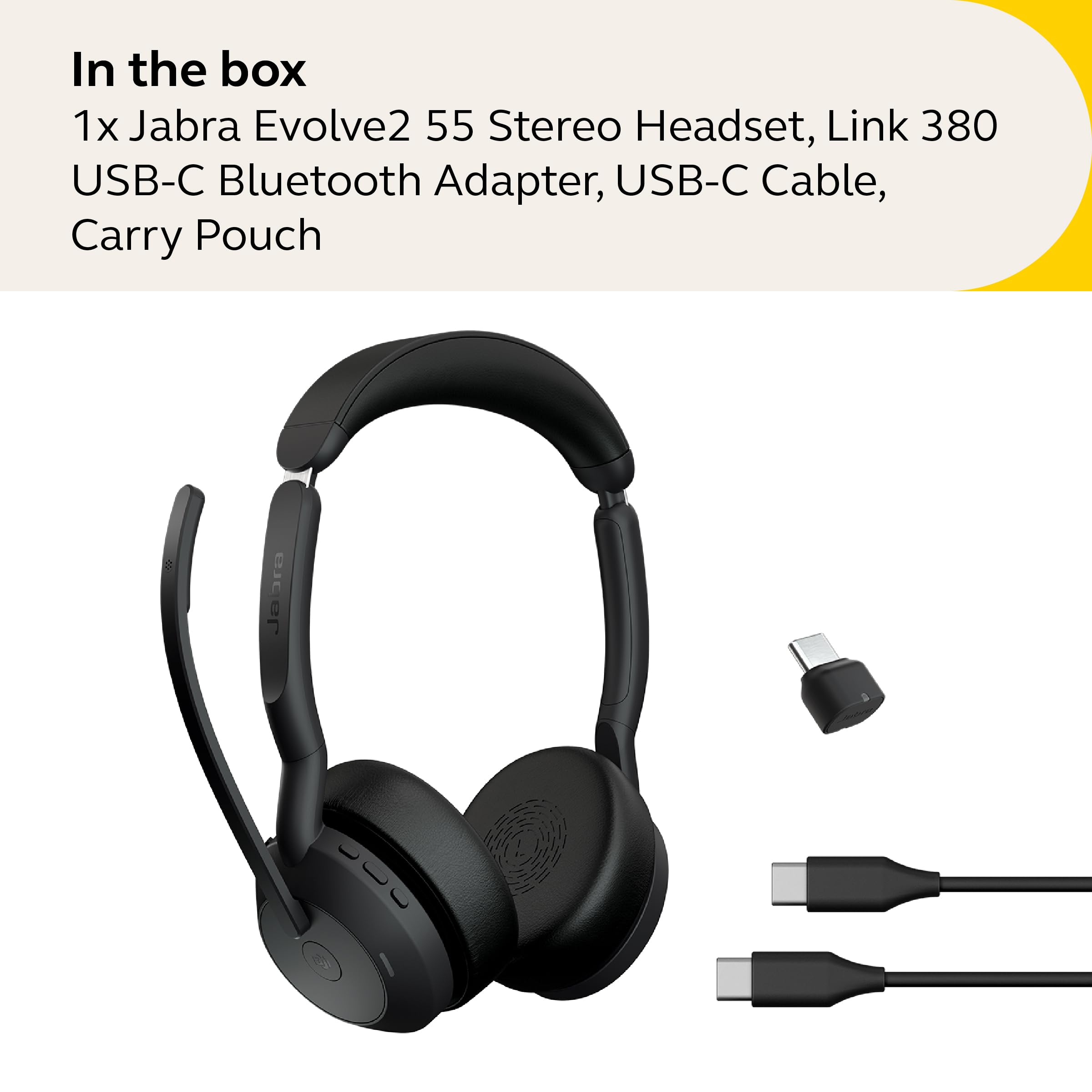 Jabra Evolve2 55 Stereo Wireless Headset with AirComfort Technology - Active Noise Cancelling Headphones with Dual Microphones - MS Teams Certified & Multi-Platform Compatible (Black) - Perfect for Remote Work, Online Meetings & Office Use