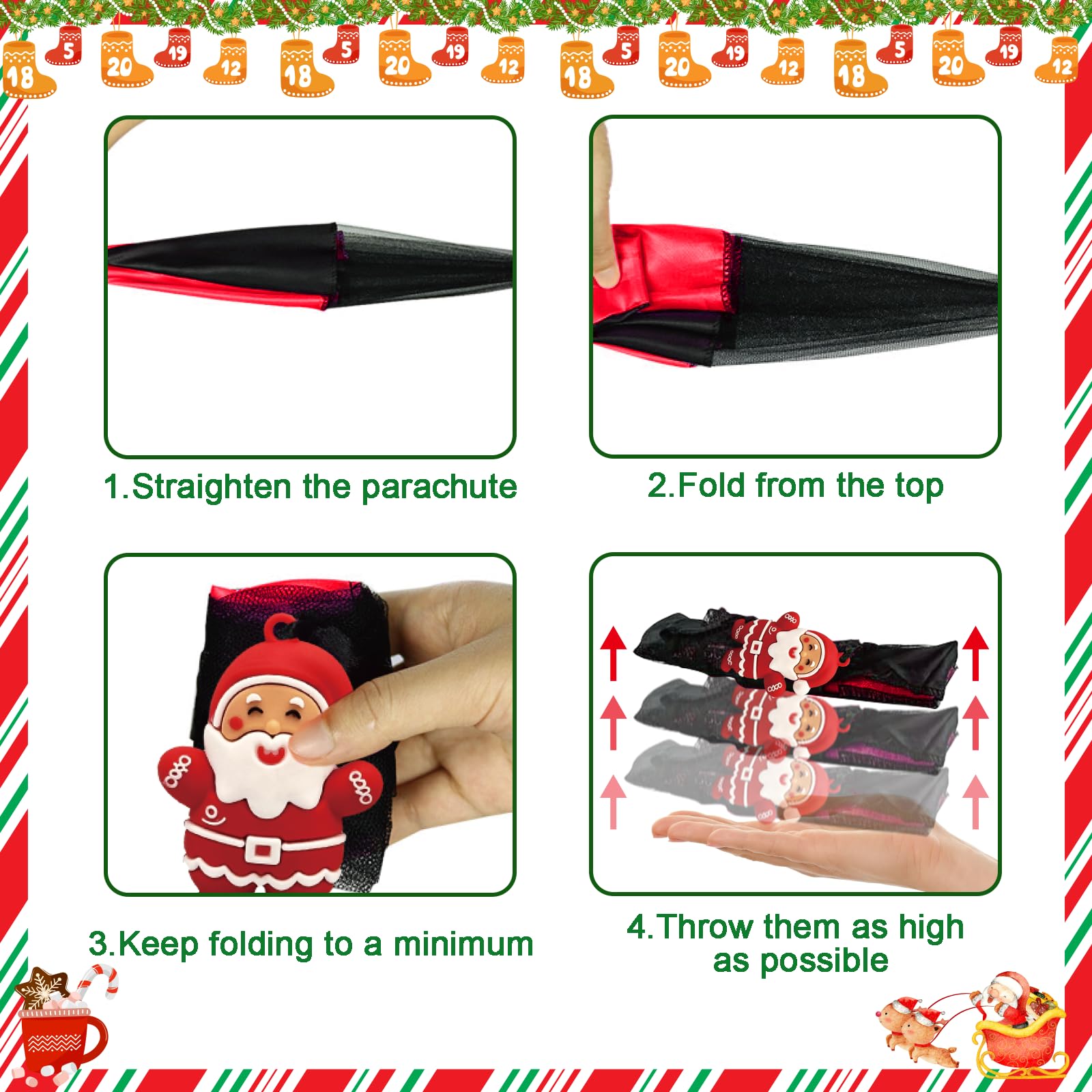4Pcs Christmas Parachute Toys for Kids - Hand Throw Flying Toys for Boys & Girls - Stocking Stuffers, Party Favors & Xmas Gifts - Outdoor Play, Birthday Parties & Holiday Fun