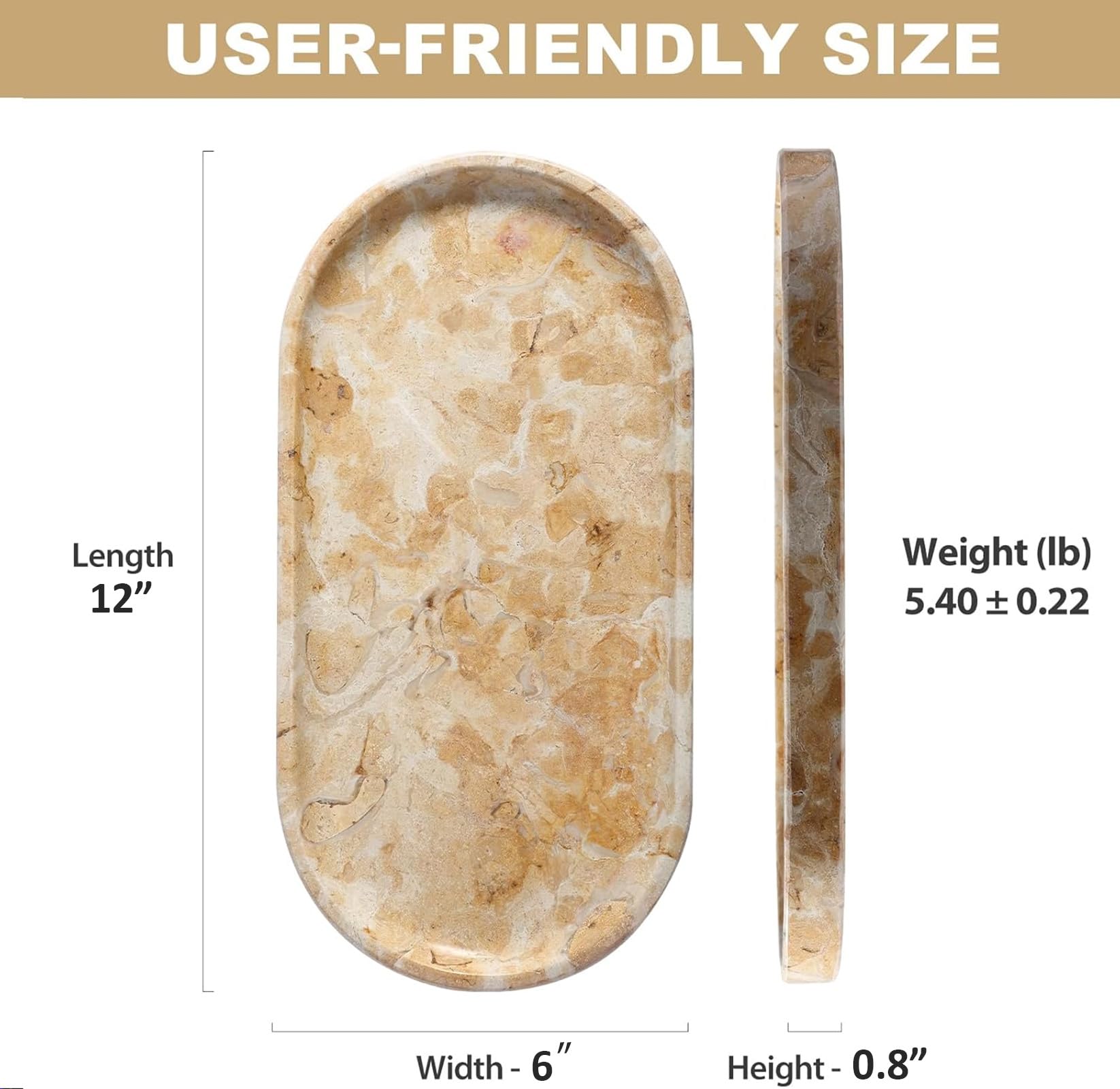 Koville 12x6 Inch Natural Egyptian Marble Vanity Tray - Decorative Countertop Organizer for Perfume, Jewelry & Candles | Elegant Bathroom & Bedroom Decor Accessory