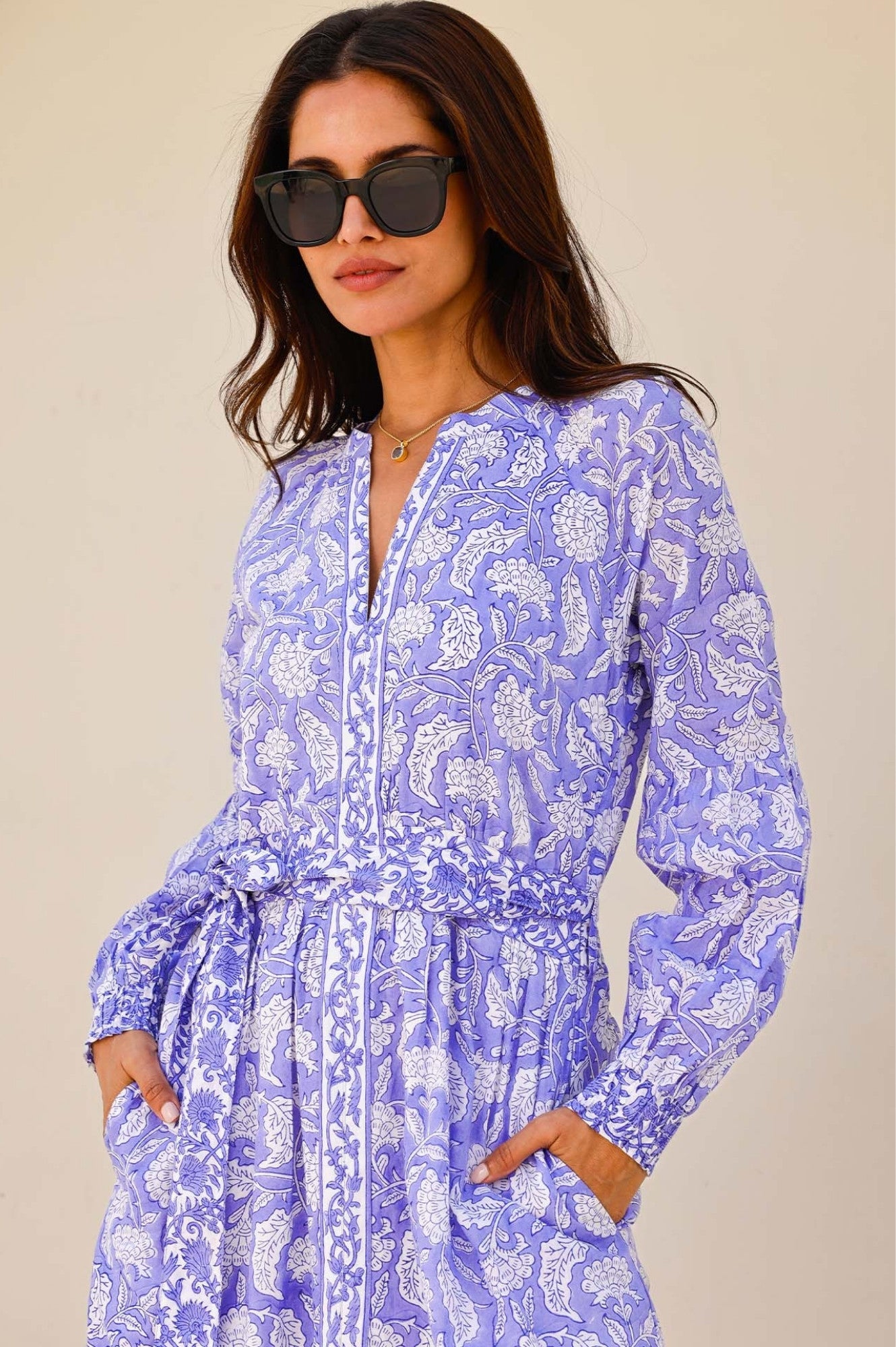 Organic Cotton Block Print Dress - Iris Blue & White | Boho Chic Summer Dress for Women | Perfect for Beach, Vacation & Casual Outings