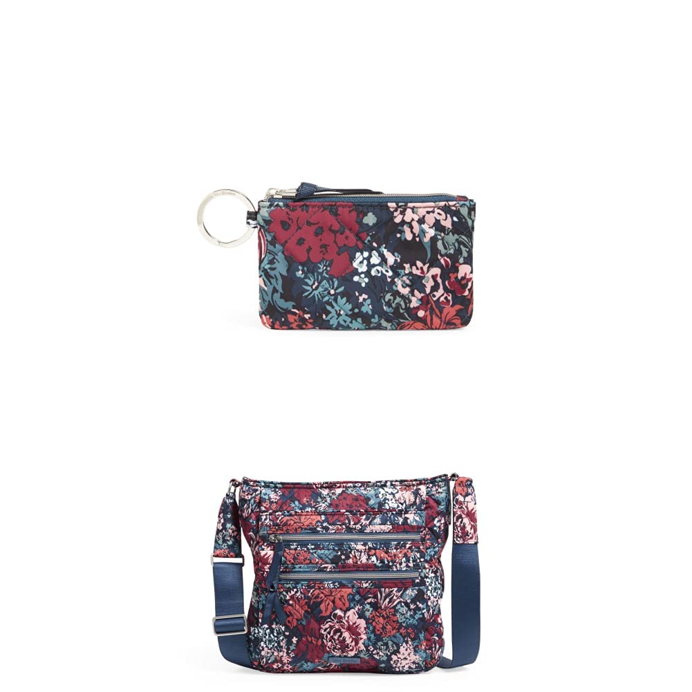 Vera Bradley Performance Twill Zip ID Case Wallet & Crossbody Purse - Cabbage Rose Cabernet Design | RFID Protection, Lightweight & Stylish for Women | Perfect for Travel, Work & Everyday Use