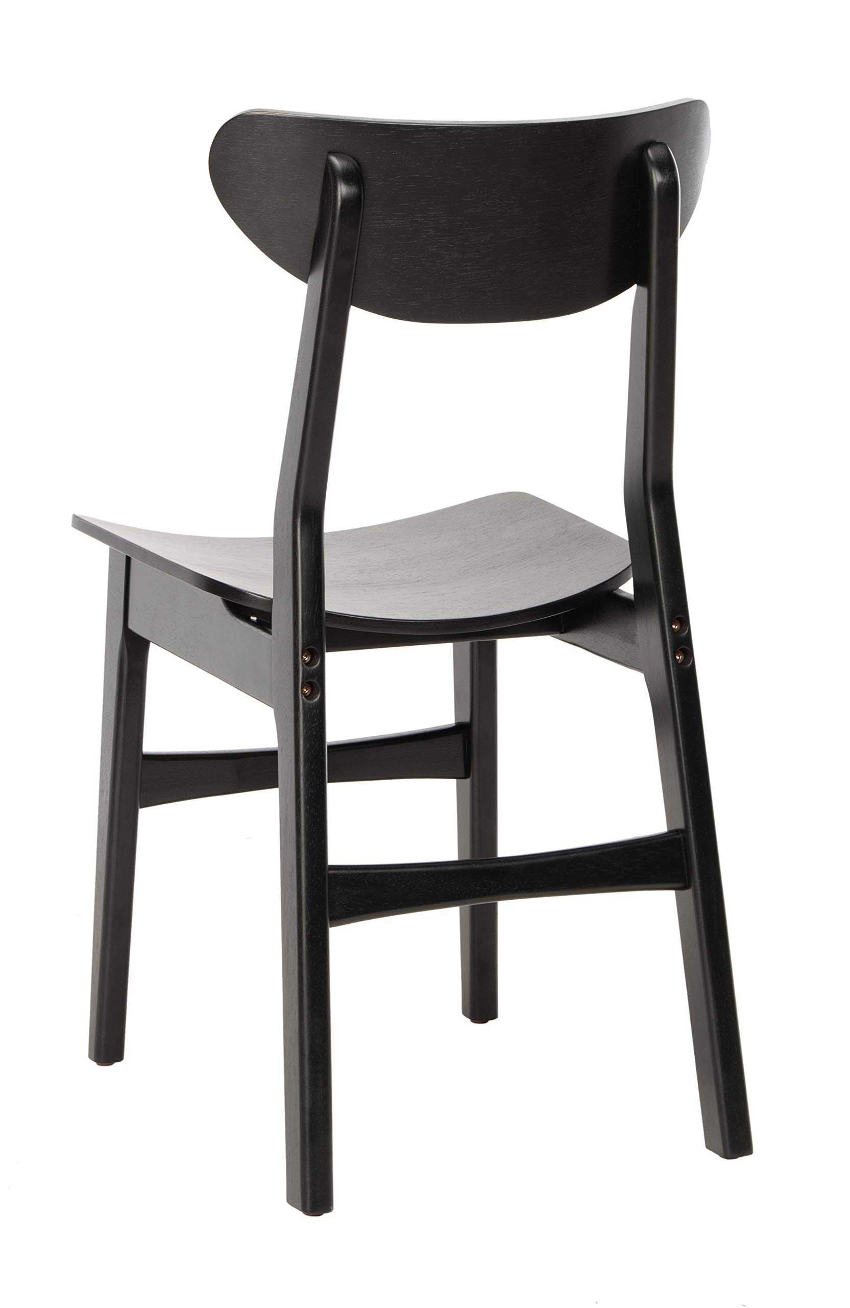 Safavieh Lucca Retro Black Wood Dining Chairs - Set of 2 for Kitchen, Dining Room & Breakfast Nook - Mid Century Modern Style Wooden Chairs with Upholstered Seat