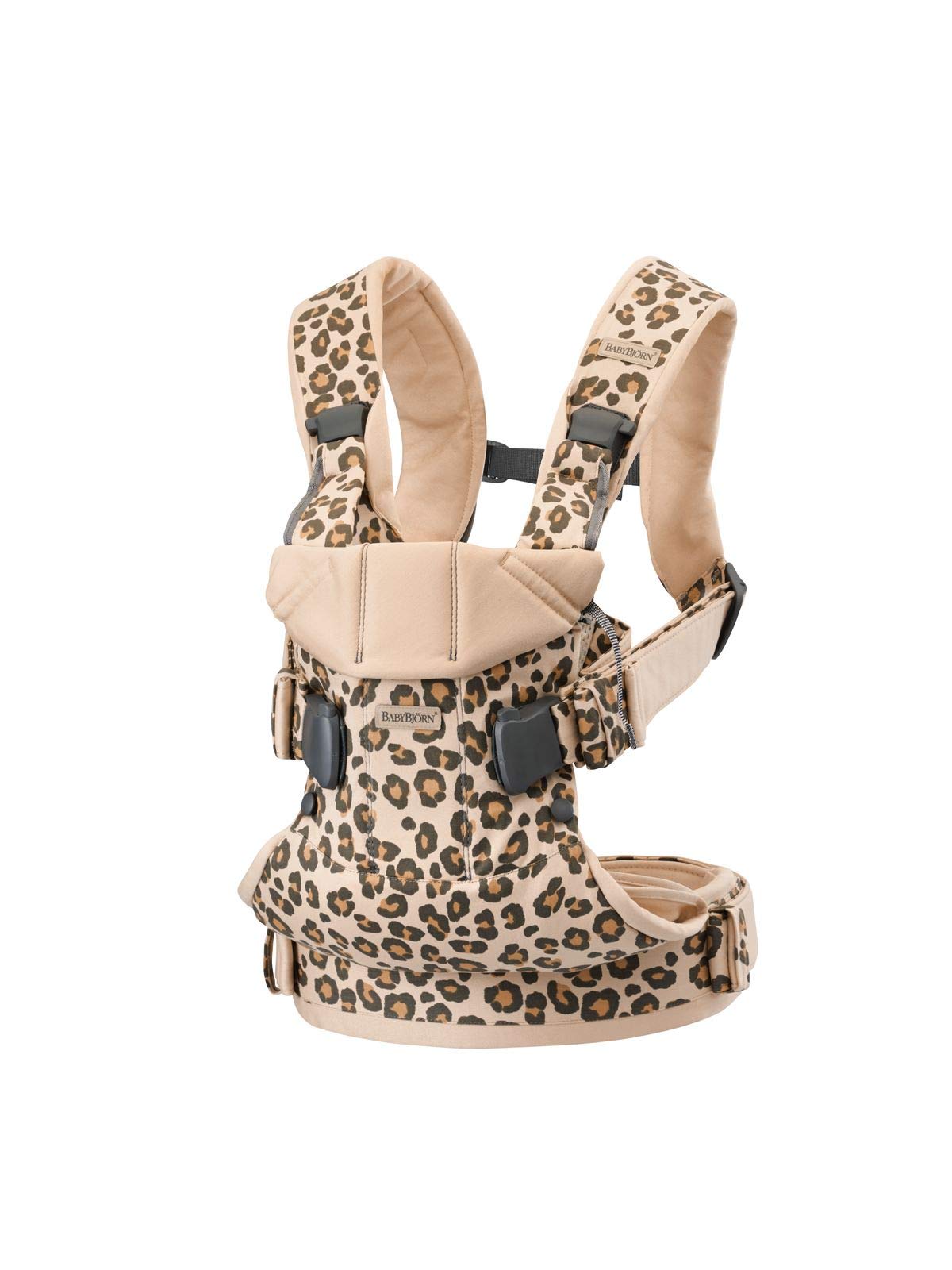 BabyBjörn Baby Carrier One - Soft Cotton Infant Carrier in Beige/Leopard Print - Ergonomic & Hands-Free for Newborns to Toddlers - Perfect for Shopping, Hiking & Daily Parenting