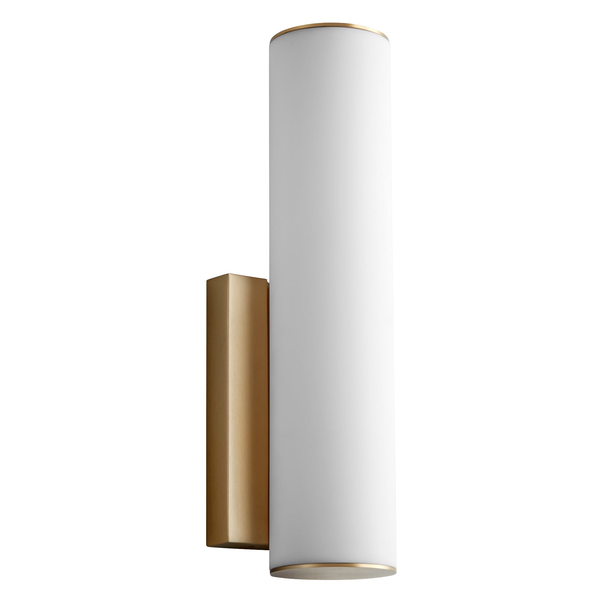 Oxygen FUGIT 3 5010 40 Cylinder Wall Sconce LED Light - 12 Inch White Acrylic Lens, 3000K Warm White, Aged Brass Finish - Perfect for Bedroom, Hallway, and Living Room Wall Lighting