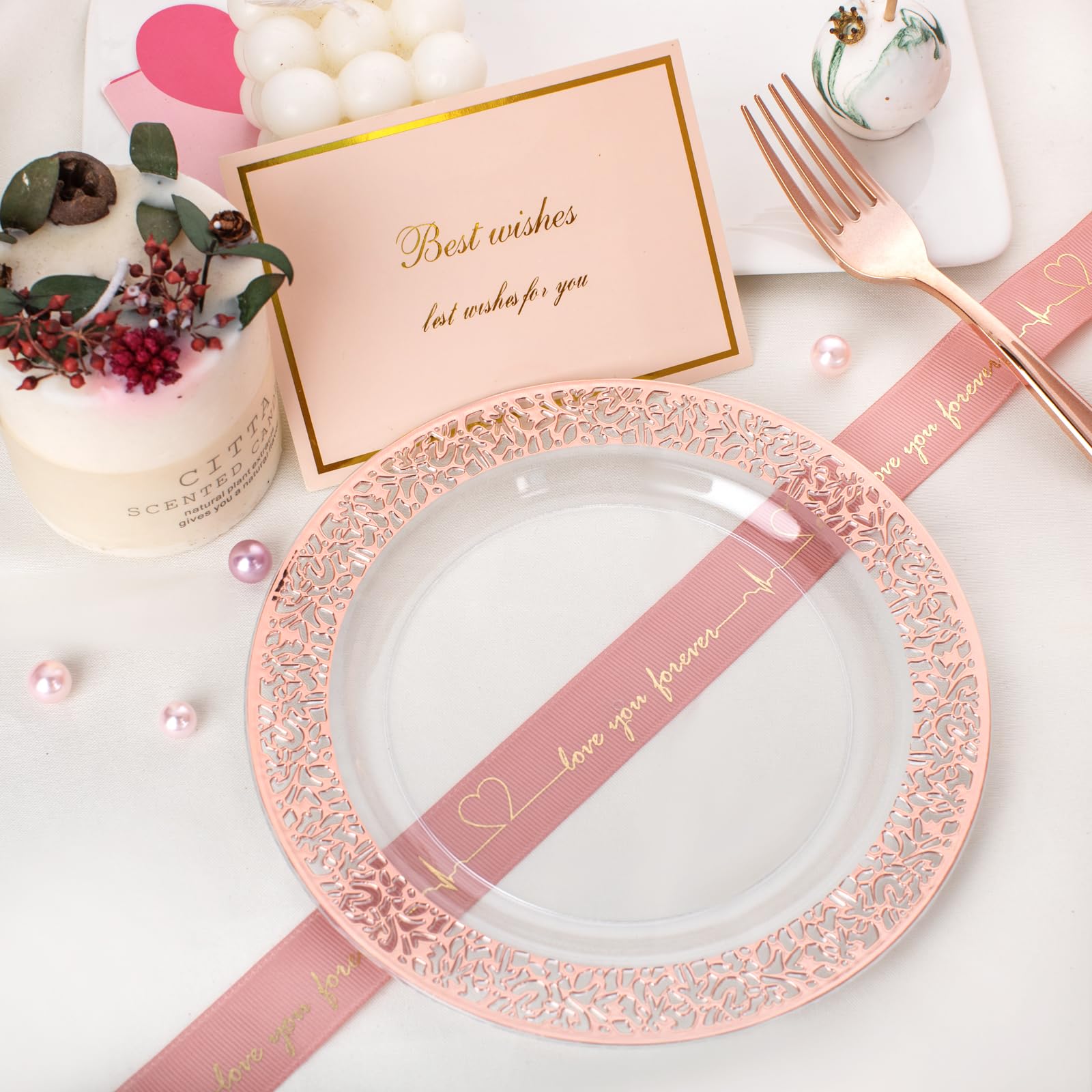 72 Pcs Rose Gold Plastic Dessert Plates 7.5