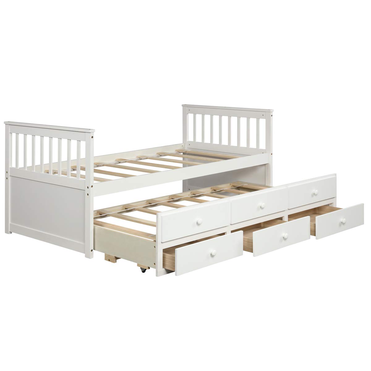 **Giantex Twin Captain's Bed with Trundle - Wooden Daybed with 3 Storage Drawers for Kids, Teens & Adults - Guest Room & Bedroom Space-Saver - No Box Spring Needed - White (Perfect for Small Spaces & Sleepovers)**