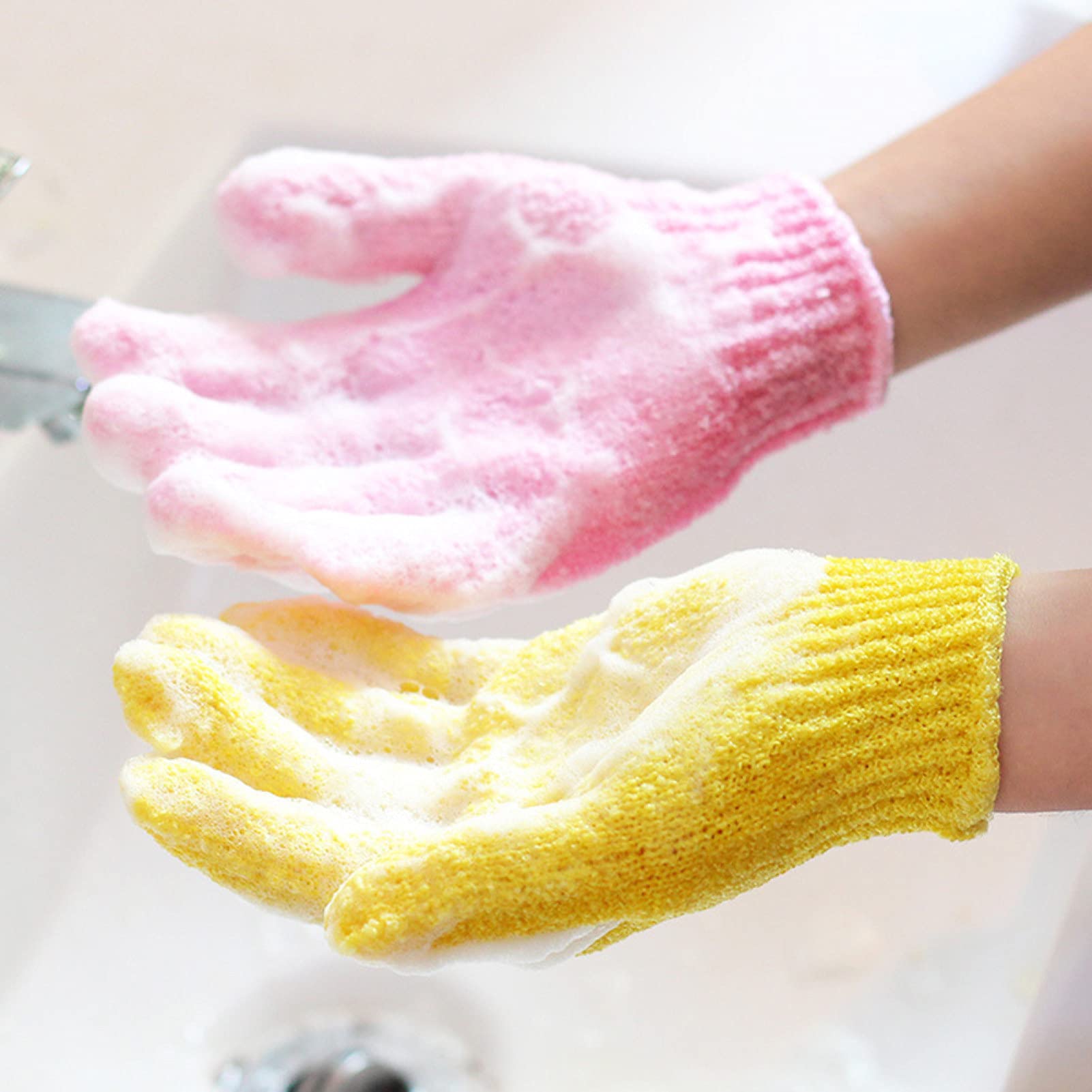 Exfoliating Bath Glove - Back Scrubber Towel & Sponge Ball for Shower, Spa & Skin Care - Solid Color Body Scrub Massager (Random Color) - Perfect for Deep Cleansing, Dead Skin Removal & Relaxing Massage