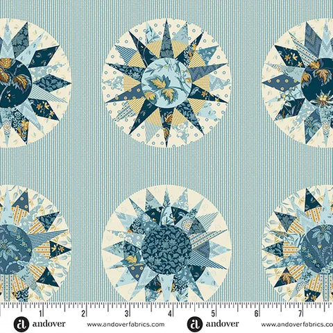 Beach House By Laundry Basket Quilts A1178LB Multi Marine Compass Quilted Fabric - Perfect for Coastal Home Decor, Nautical Bedding & Beach Cottage Style