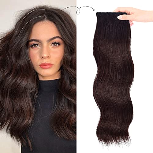 REECHO 20 Inch Clip-in Hair Extensions - Long Thick Wavy Human Hair Topper for Women with Thinning Hair (Dark Brown) - Add Volume & Length for Daily Styling, Parties & Special Occasions