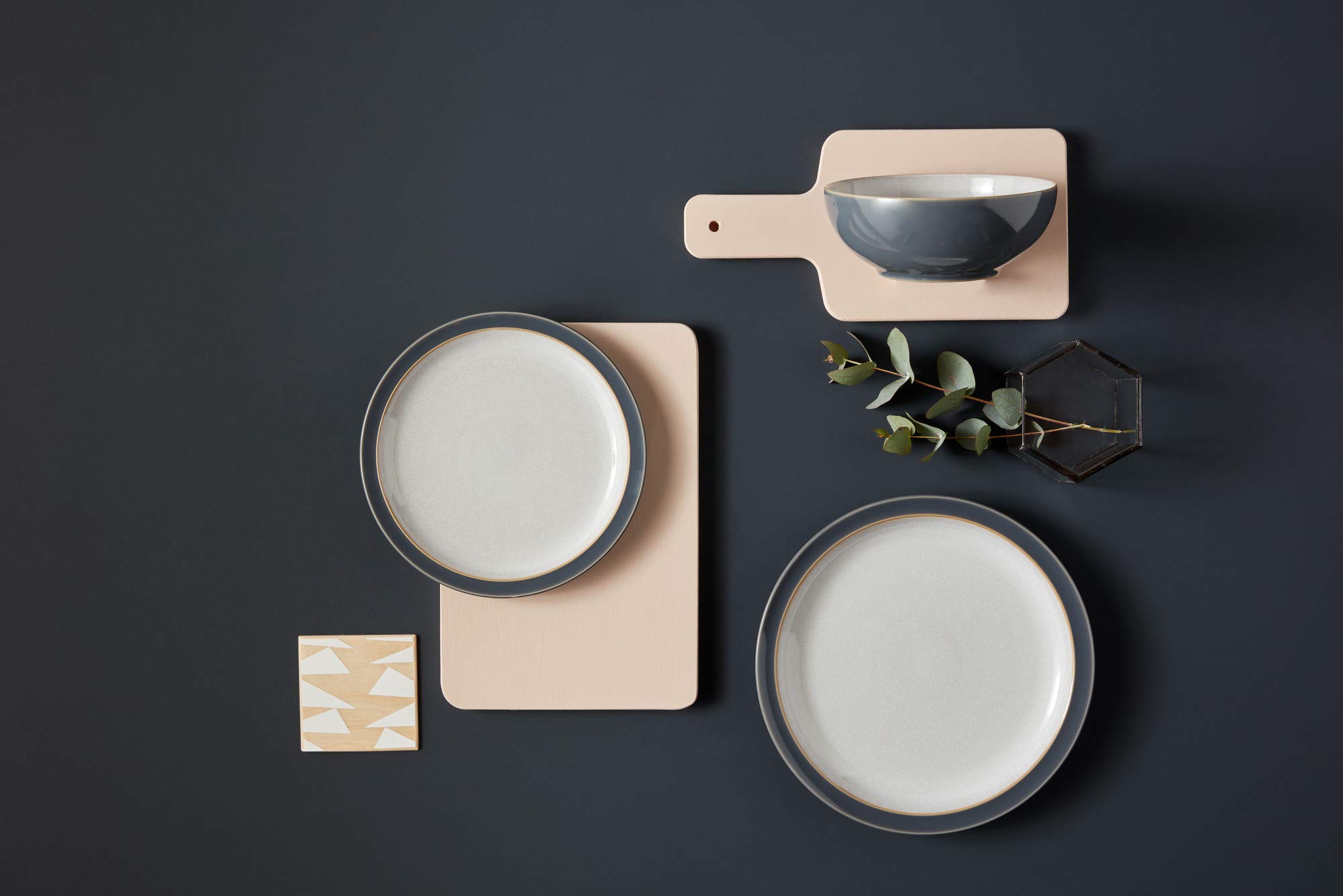 Denby Elements Fossil Grey 4-Piece Ceramic Dinner Set - Microwave & Dishwasher Safe Tableware - Includes Dinner Plate, Small Plate, Cereal Bowl & Coffee Mug - Perfect for Everyday Meals, Family Dinners & Entertaining Guests