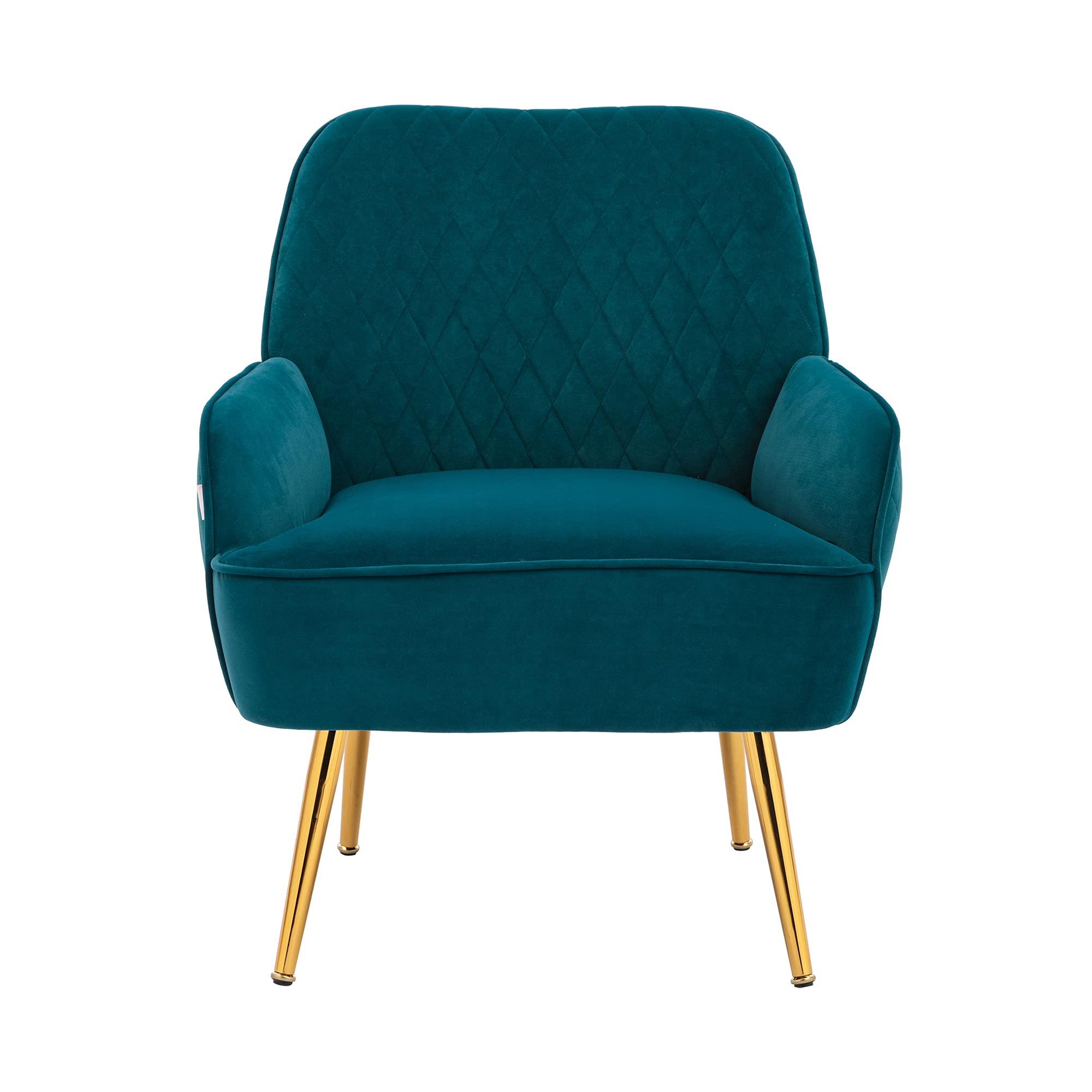 Velvet Accent Chair with Gold Metal Legs - Modern Upholstered Armchair for Living Room, Dining Room, Bedroom & Lounge - Comfortable Club Chair for Leisure & Guests (Teal)