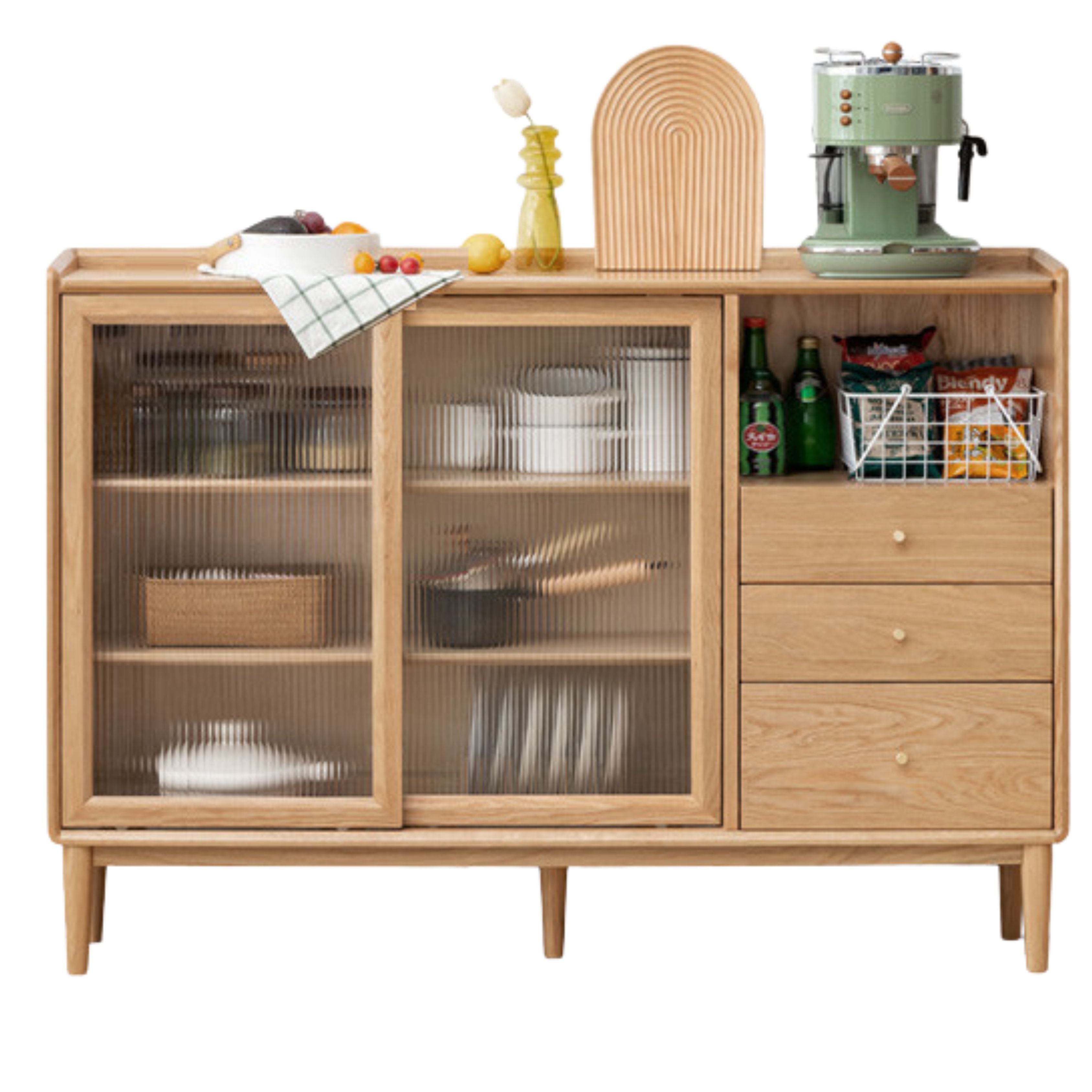 47.2x11.8x38.6 inch / 120x30x98сm / Natural wood color / Ash solid wood sliding door sideboard