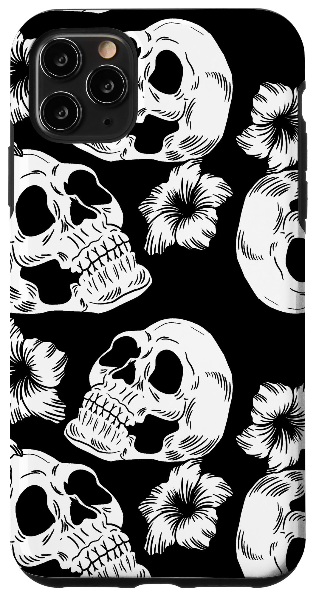 iPhone 11 Pro Max Case - White Floral Skull Design, Shockproof Protective Cover for iPhone 11 Pro Max (6.5 Inch) - Unique Gothic Gift for Women & Men, Perfect for Halloween, Punk Style, and Alternative Fashion Lovers