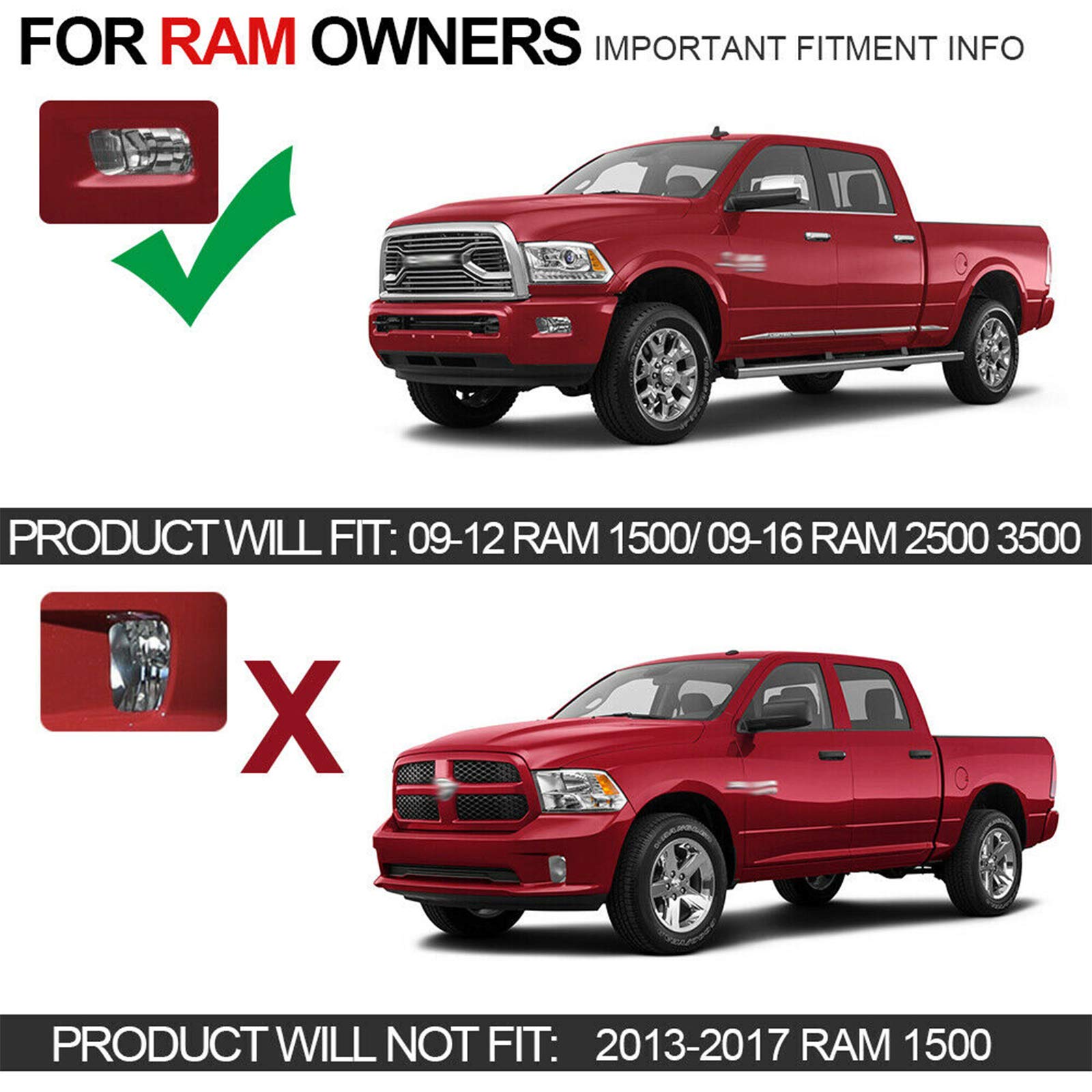 LED Fog Lights for Dodge Ram 1500 2009-2012 & Ram 2500/3500 2010-2016 Pickup Truck - Waterproof Off-Road Driving Lights with Mounting Brackets (1 Pair) - Perfect for Night Driving, Foggy Conditions & Off-Road Adventures