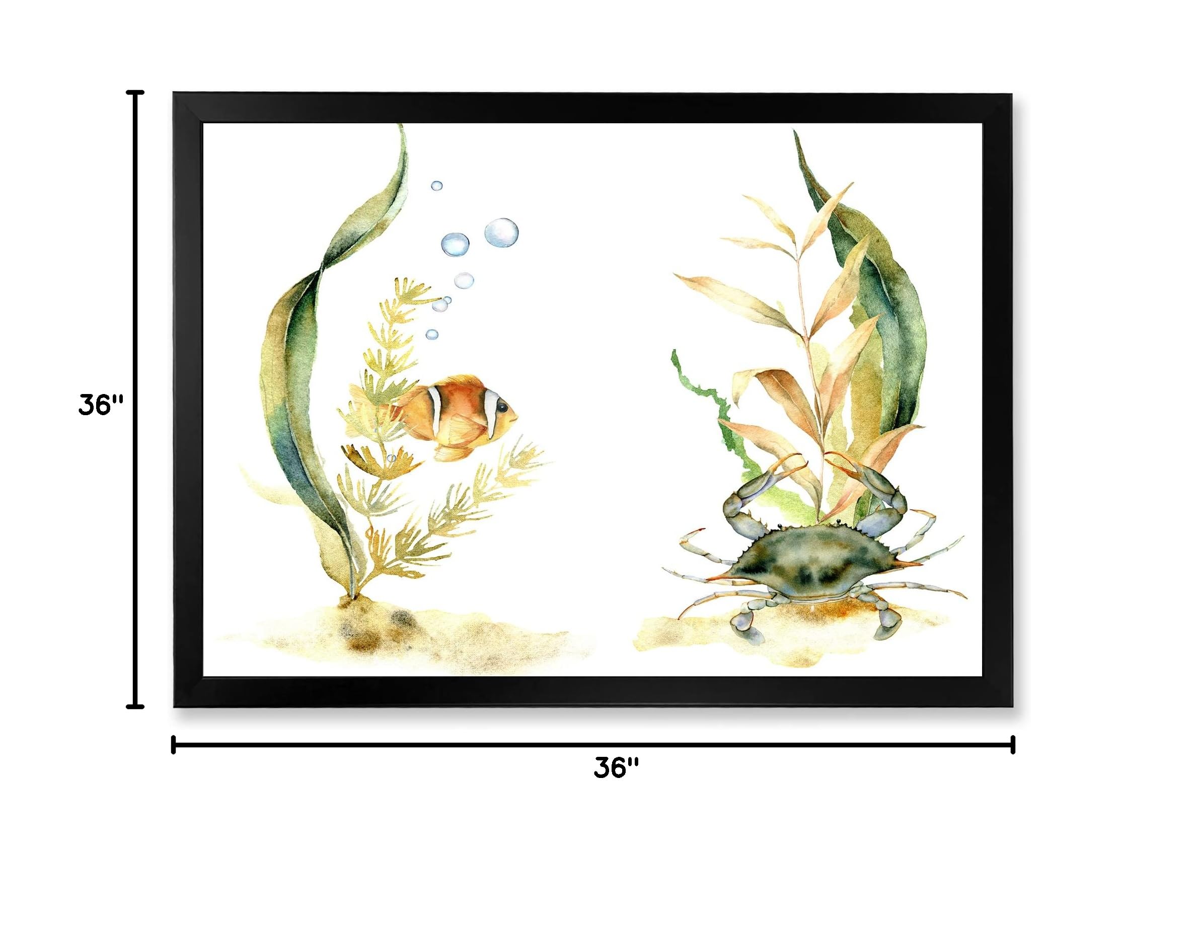 DesignQ Tropical Fish with Algae & Air Bubbles Framed Wall Art - Ocean Theme Home Decor for Living Room, Bedroom & Office