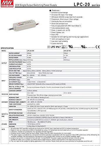 Meanwell LPC-20-350 20W 350mA LED Driver Constant Current Power Supply (6-Pack) - Free DHL Shipping | For LED Strip Lights, Signage & Commercial Lighting