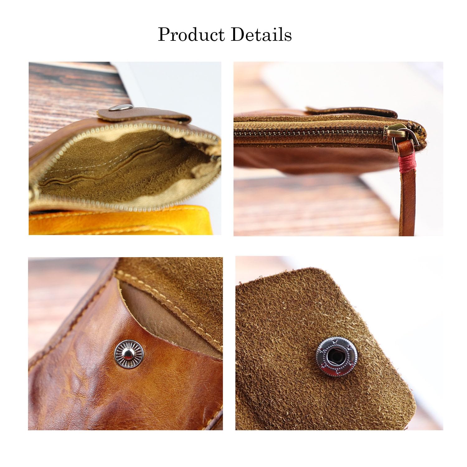 Genuine Leather Zipper Coin Purse for Men & Women - Vintage Mini Coin Wallet with Zipper Closure - Small Leather Change Pouch Holder (Yellow Brown) - Perfect for Organizing Coins, Keys & Small Essentials On-the-Go