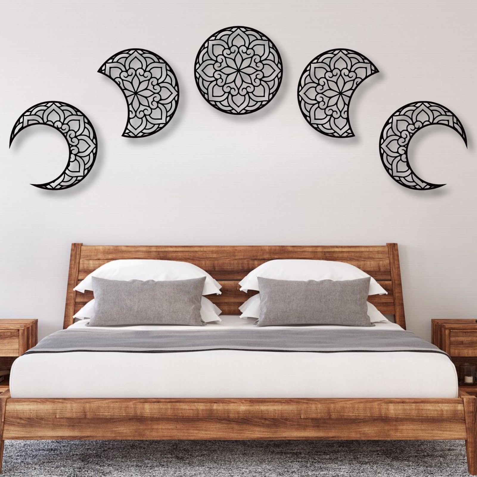 Mimiso Moon Phase Wall Art Decor - Boho Mandala Moon Decor for Bedroom & Living Room - 11.81