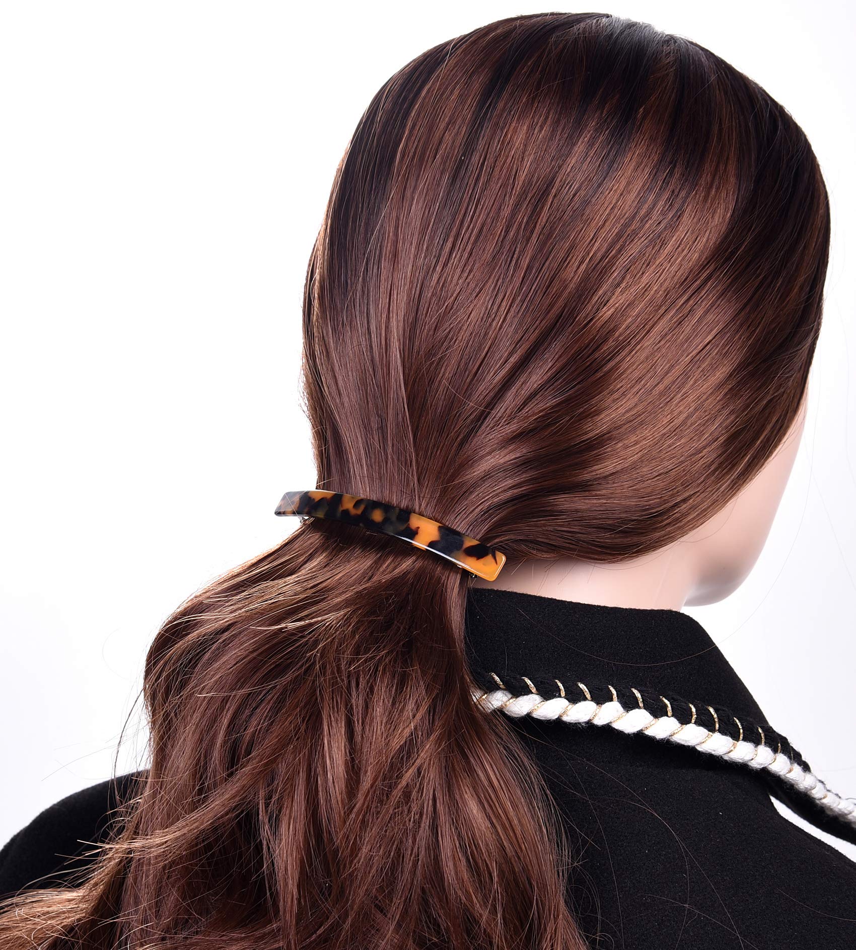 FSMILING Long Skinny Barrettes Hair Clips - Large Automatic Tortoise Shell Hair Slides for Women & Girls (4 Pack) - Perfect for School, Work & Special Occasions