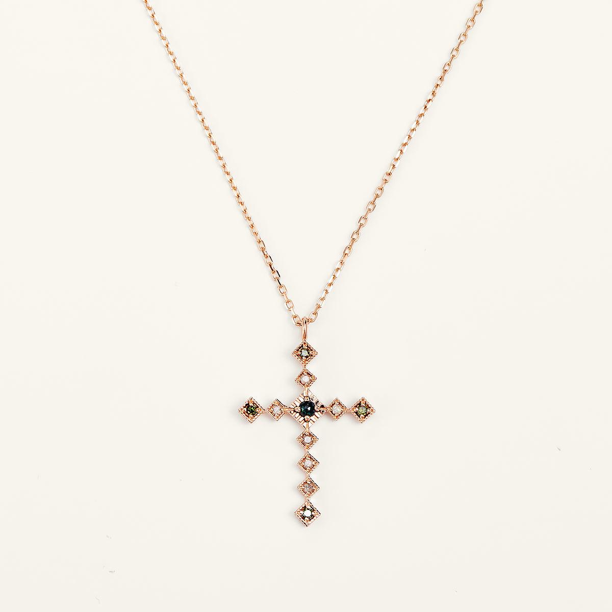 Rose Gold Diamond Cross Pendant Necklace for Women - 14K Gold Plated Religious Jewelry Gift for Baptism, Confirmation, Christmas & Everyday Wear
