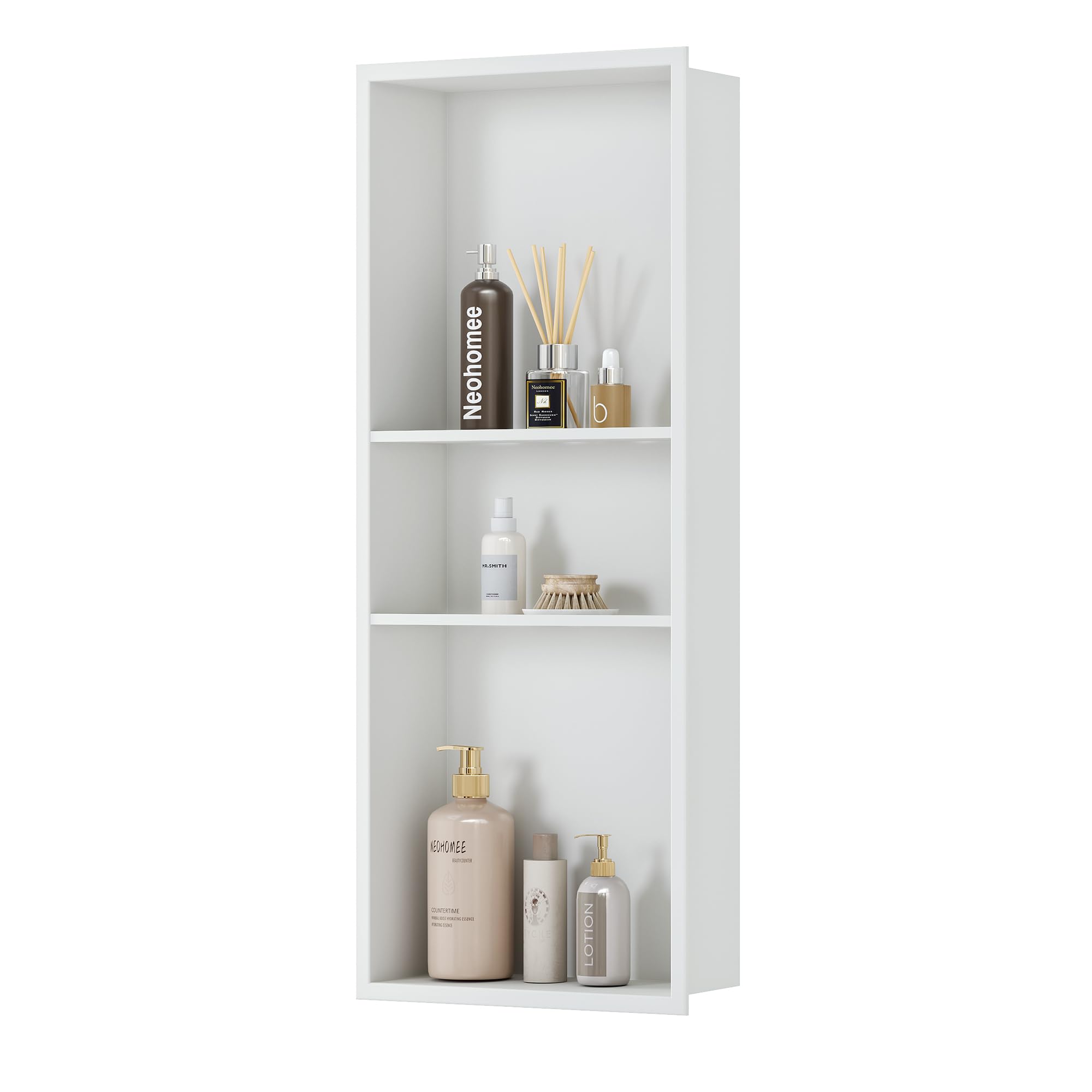 Neodrain 12X30 White Shower Niche - Stainless Steel Recessed Bathroom Storage Shelf - No Tile Needed - Perfect for Shampoo, Soap & Bath Essentials Organization