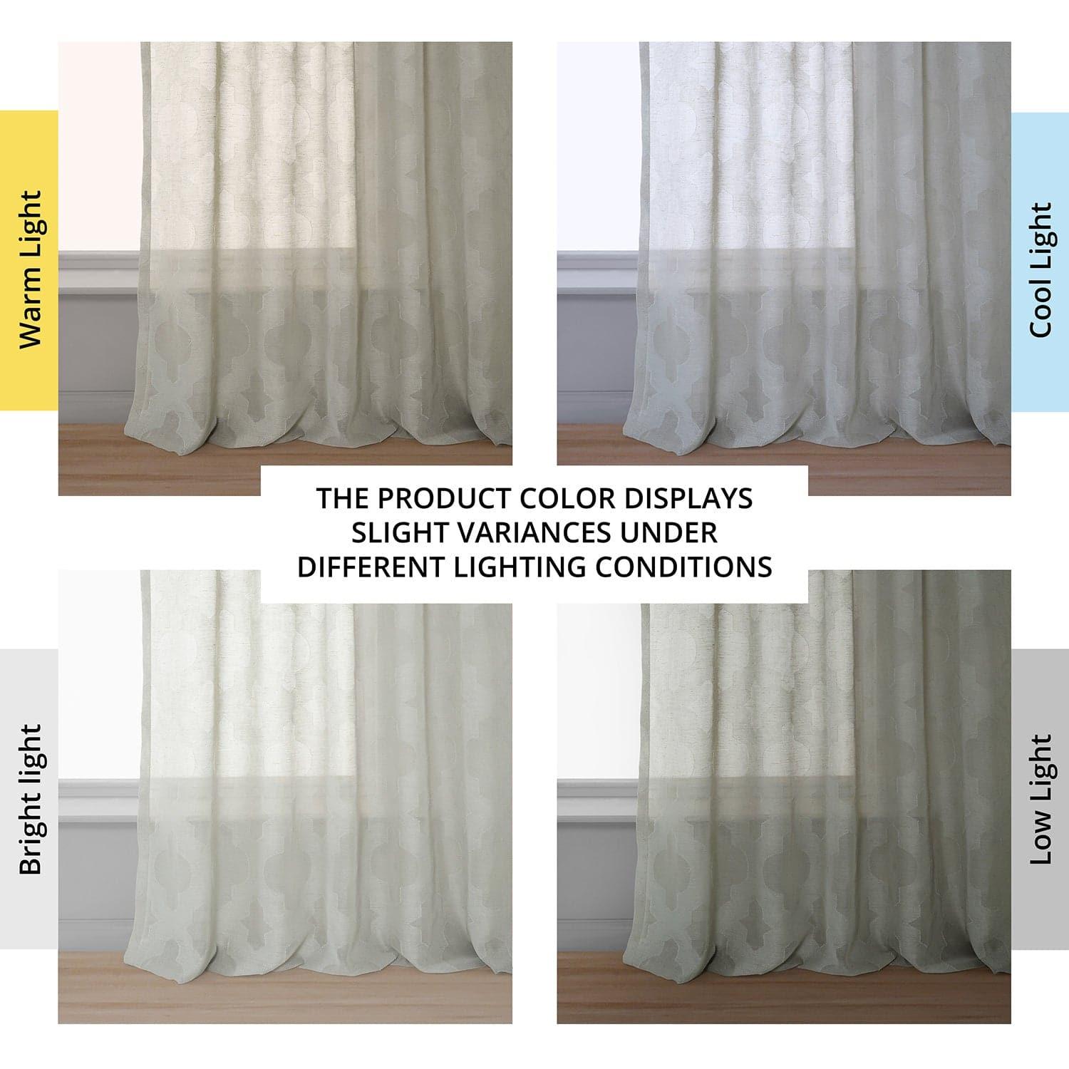 Calais Tile Grey Geometric Patterned Faux Linen Sheer Curtains - Modern Window Treatment for Living Room, Bedroom & Office Decor