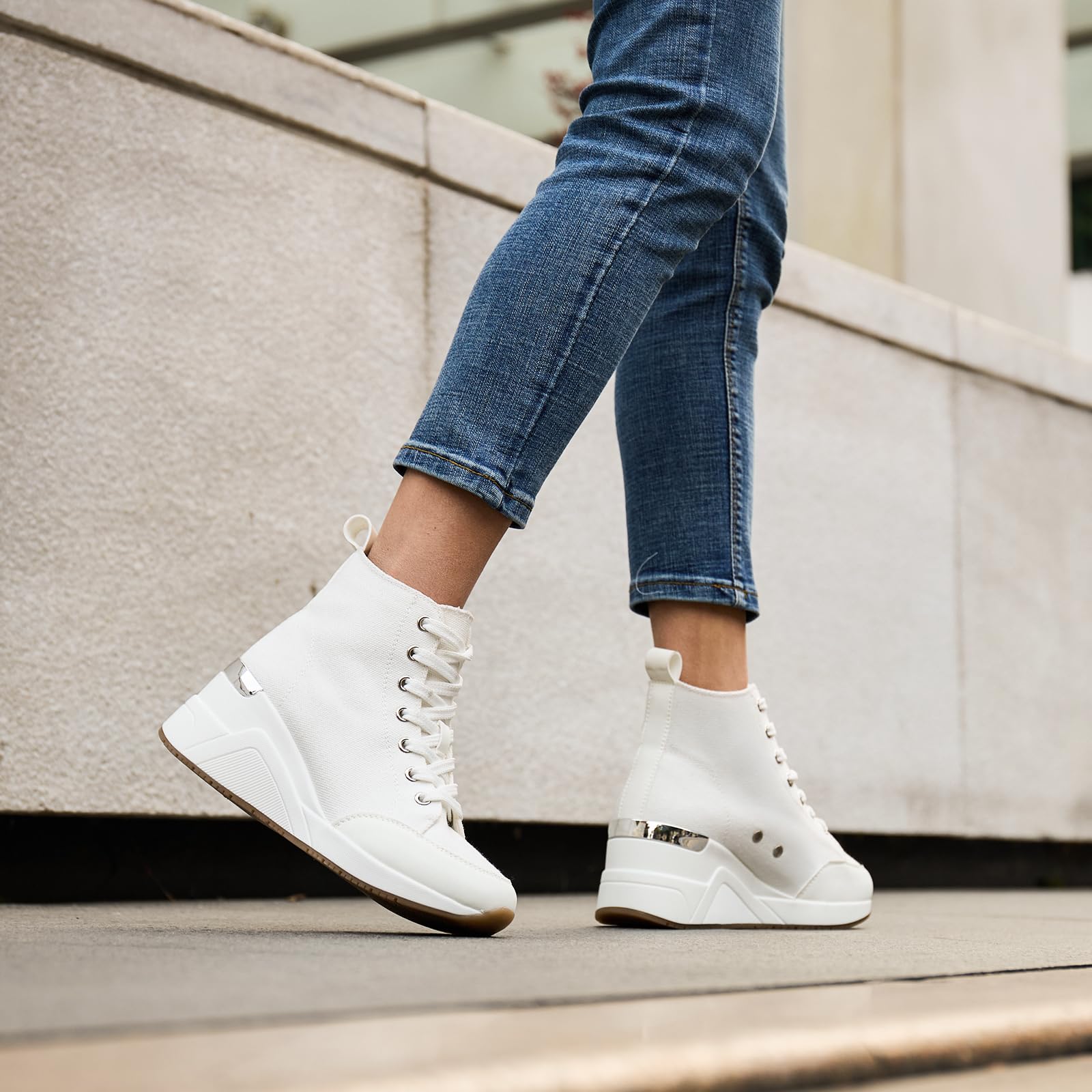 Cestfini Women's High Top Canvas Sneakers - Breathable White & Black Platform Lace-Up Shoes for Streetwear & Urban Fashion | Perfect for Casual Wear, Graffiti Art Events & Daily Comfort