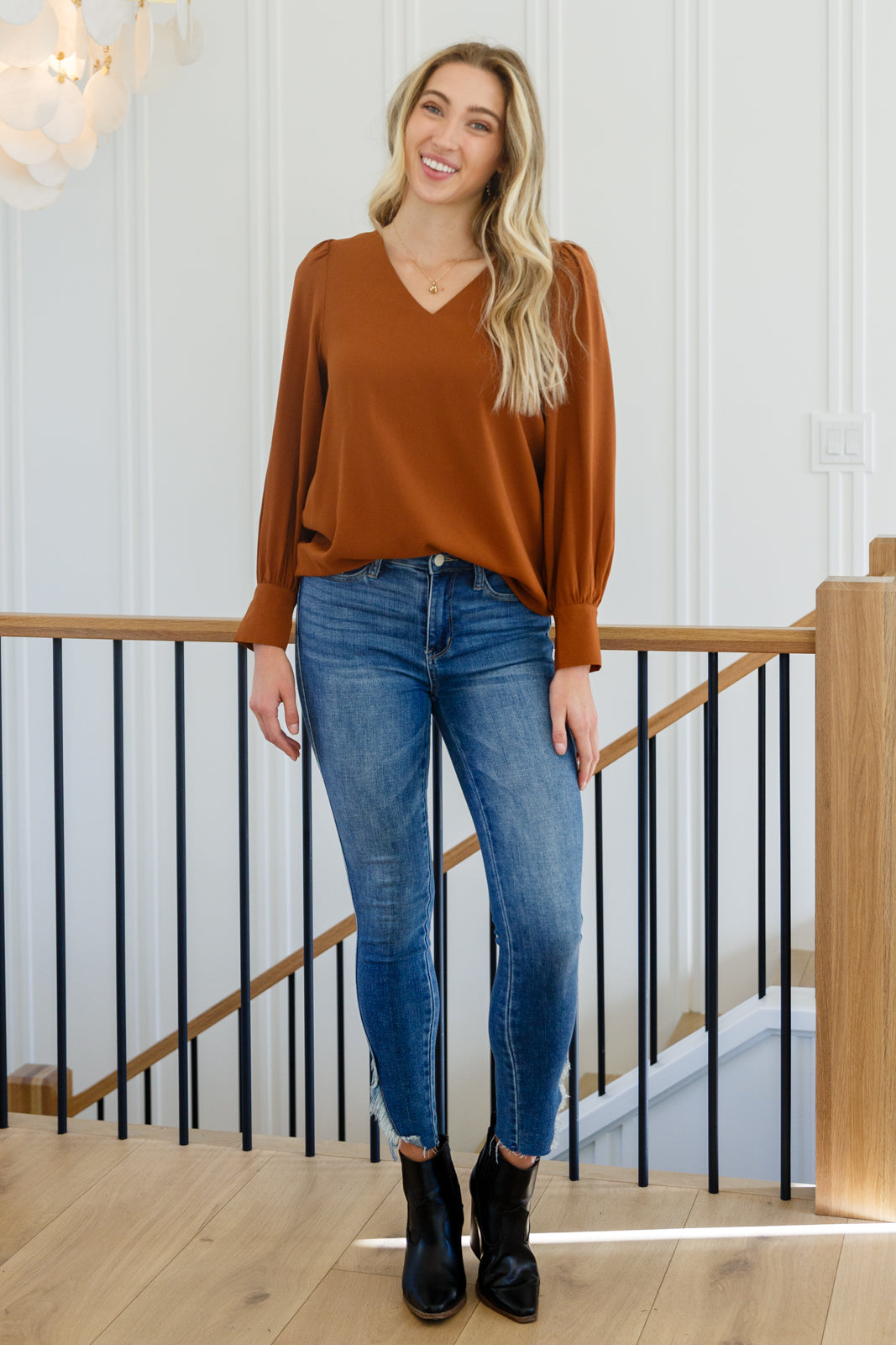Stylish V-Neck Blouse in Toffee Brown - Perfect for Work, Date Night & Casual Outfits | Women's Fashion Top