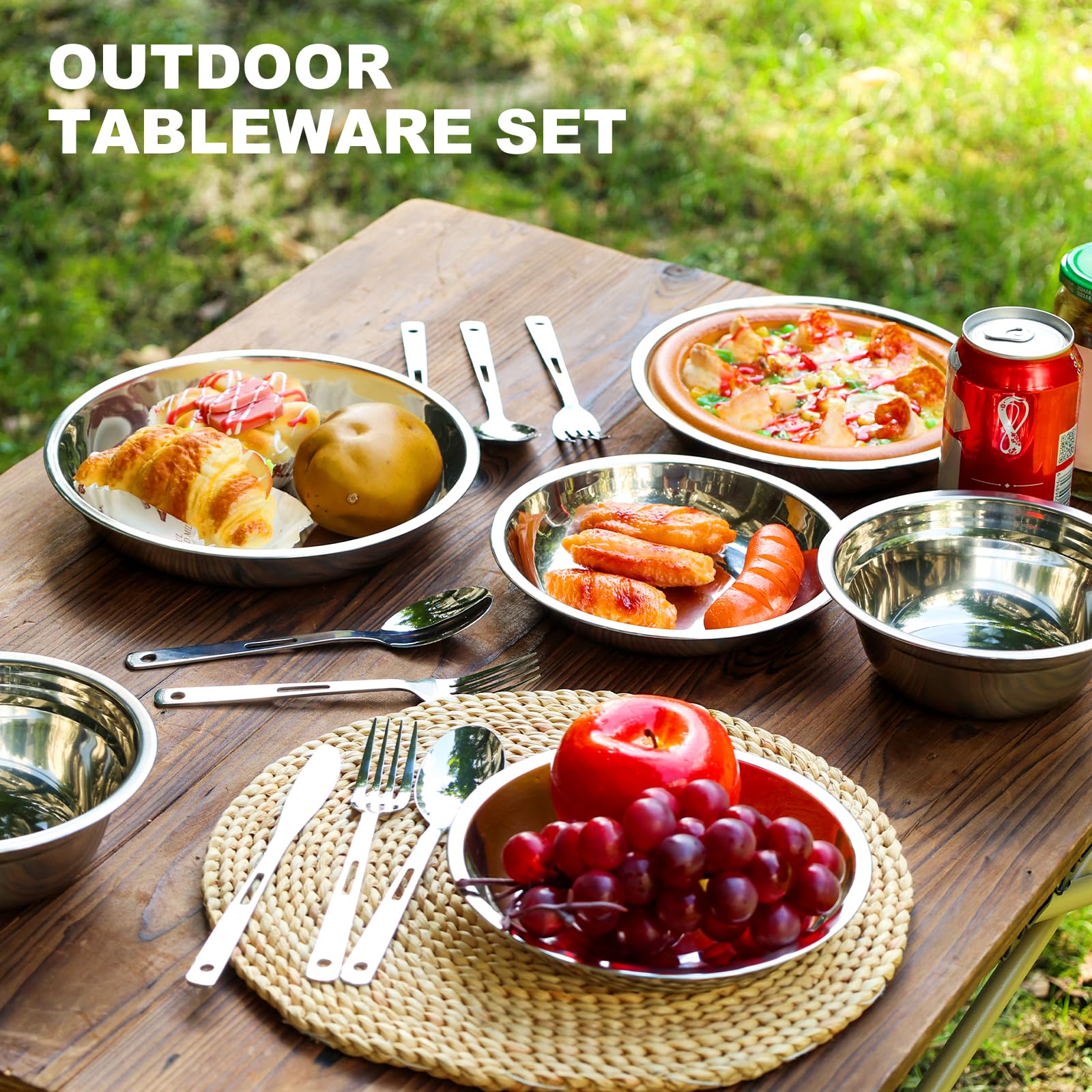 28-Piece Camping Mess Kit - Lightweight Portable Dinnerware Set with Bowls, Plates, Knives, Forks & Spoons | Perfect for Outdoor Adventures, Picnics, Hiking & RV Trips | Durable Camping Cookware & Essential Accessories