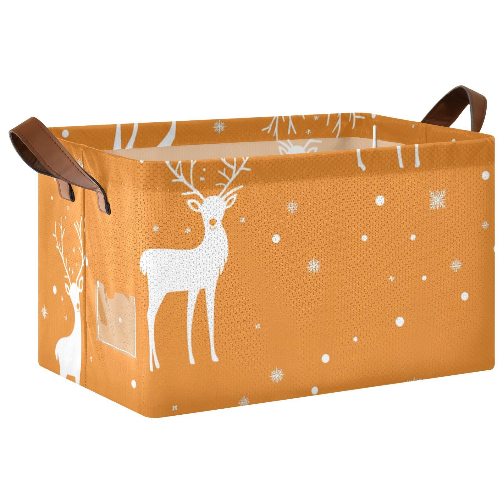 Foldable Large Fabric Storage Baskets with Handles - 2 Pack Christmas White Deer Pattern Decorative Organizer for Clothes, Toys & Home Organization | Perfect for Bedroom, Nursery & Holiday Decor