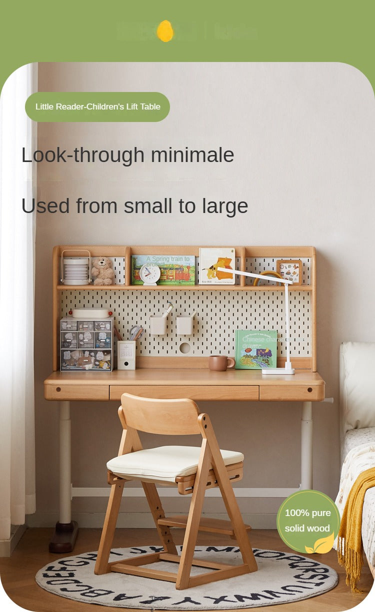 Beech Solid Wood Adjustable Height Kids Study Desk with Hand Crank Lift - Perfect for Homeschooling, Online Learning & Children's Homework Station