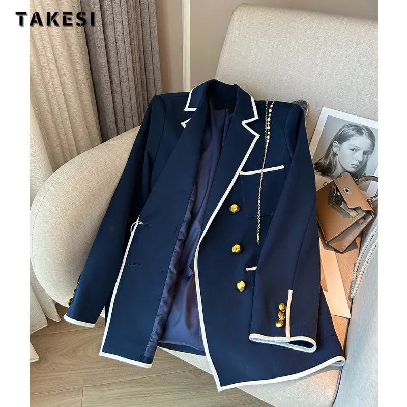 2024 Women's Autumn Winter Office Blazer - Vintage Patchwork Long Sleeve Loose Fit Jacket with Notched Collar | Professional Workwear & Casual Outfits for Business Meetings, Office Wear and Daily Fashion