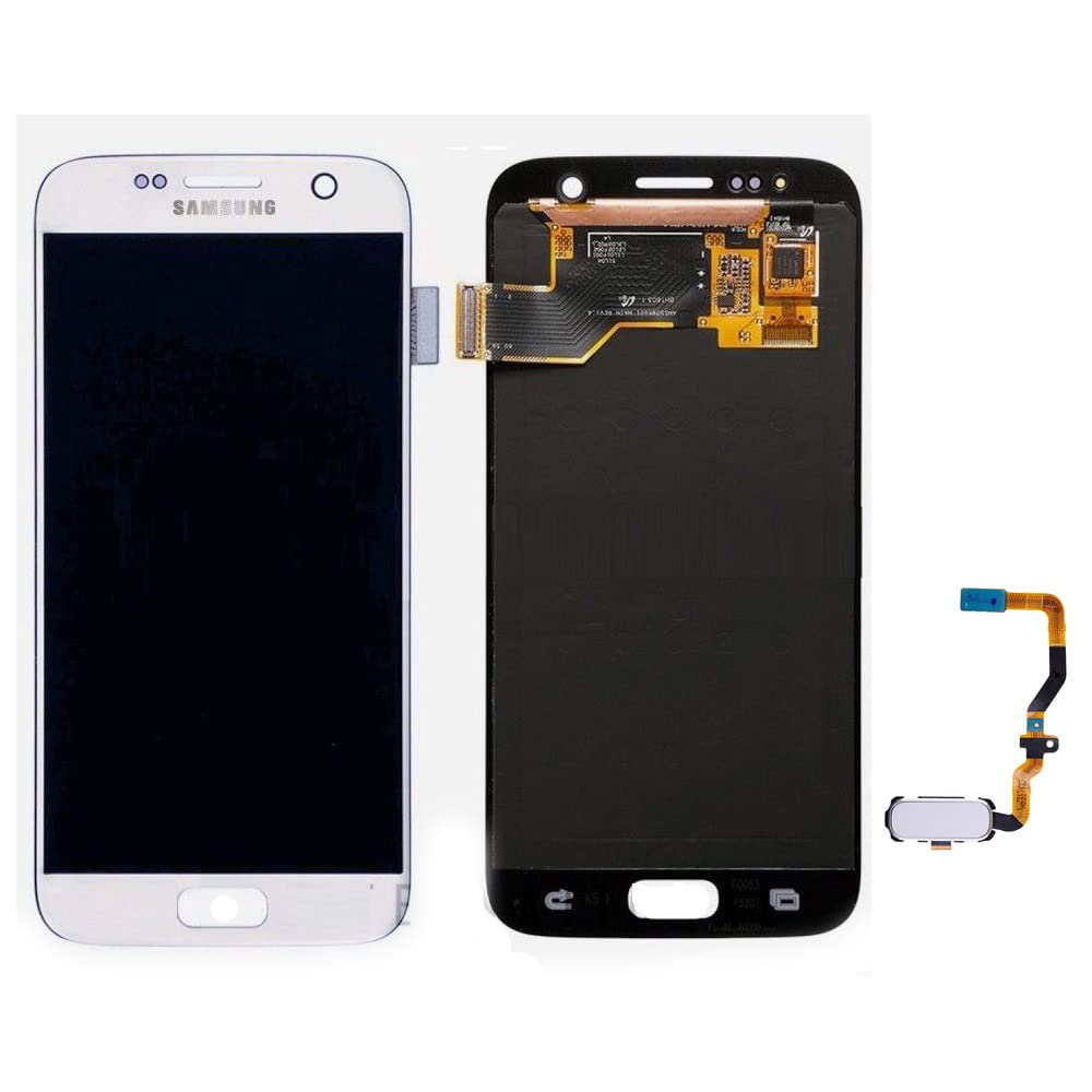Original Samsung Galaxy S7 SM-G930 OLED LCD Display Touch Screen Digitizer with Home Button Assembly - White | Replacement Screen for Cracked/Damaged Display | Perfect for DIY Phone Repair & Screen Replacement