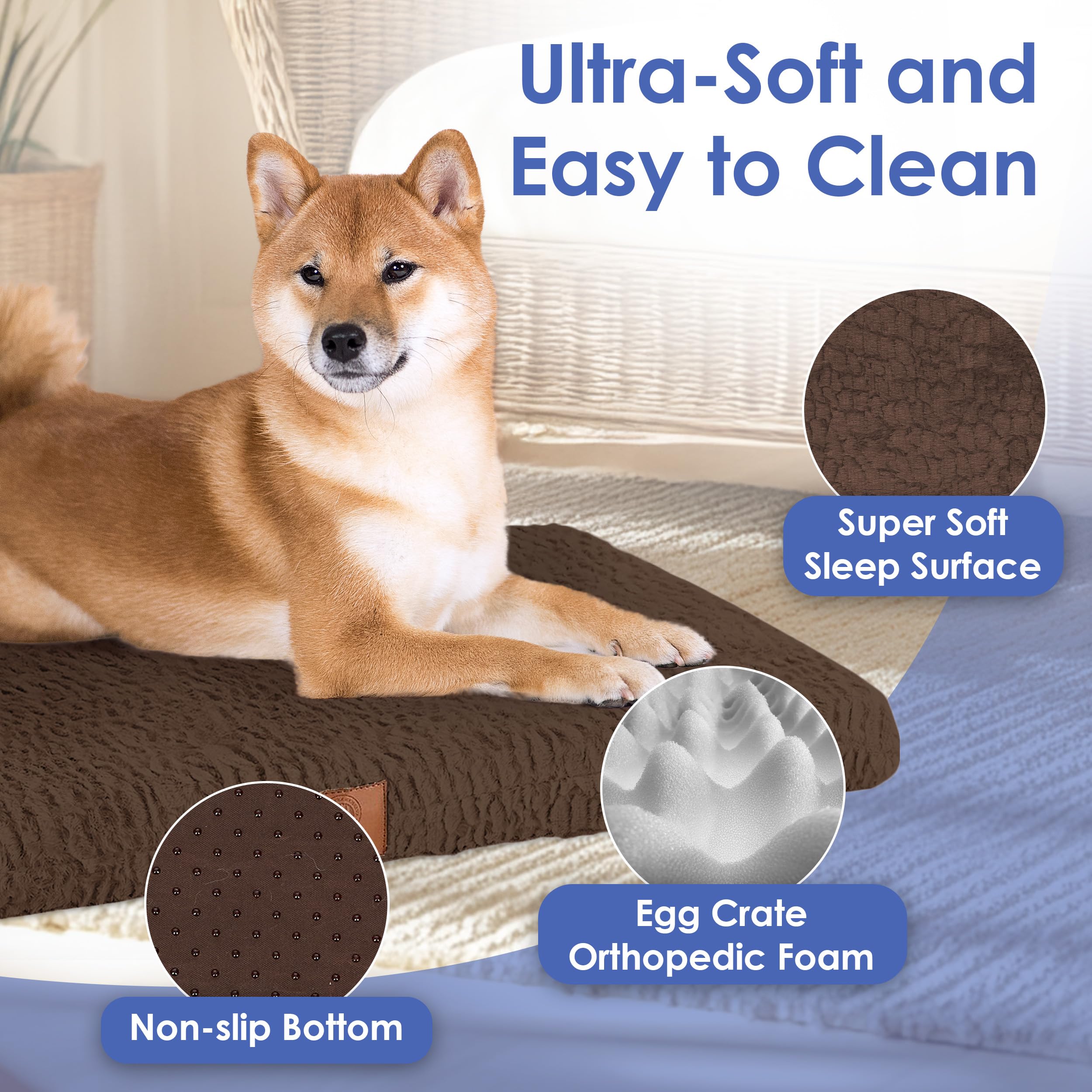 AKC Orthopedic Memory Foam Dog Crate Bed - Egg Crate Foam for Joint Pain Relief, Washable Cover with Non-Skid Bottom, Breathable & Durable Pet Bed (30x22 Inches, Brown) - Perfect for Crates, Kennels & Dog Houses