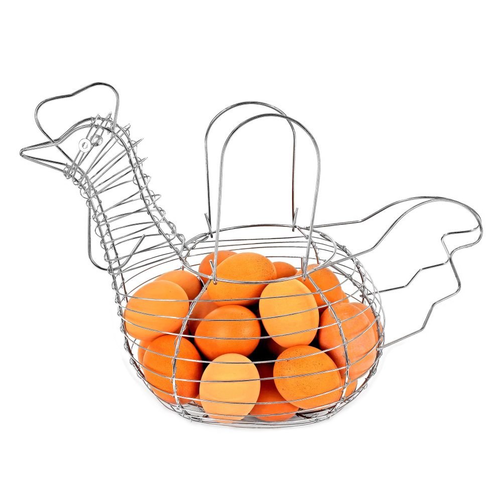 Farmhouse Style Chicken Hen Shaped Wire Egg Basket - Rustic Egg Storage Organizer for Kitchen Counter, Farmhouse Decor, and Country Style Home Organization