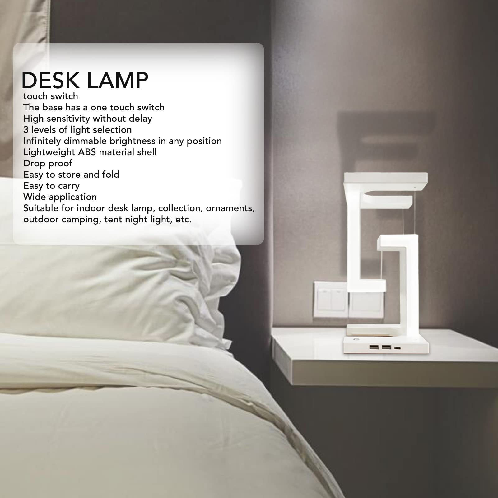 Asixxsix Magnetic Levitation Desk Lamp - 3-Level Stepless Dimming, Touch Control LED Floating Lamp for Bedroom, Study & Office | Modern Decor with Anti-Fall Design | Perfect for Reading, Working & Nightstand Lighting
