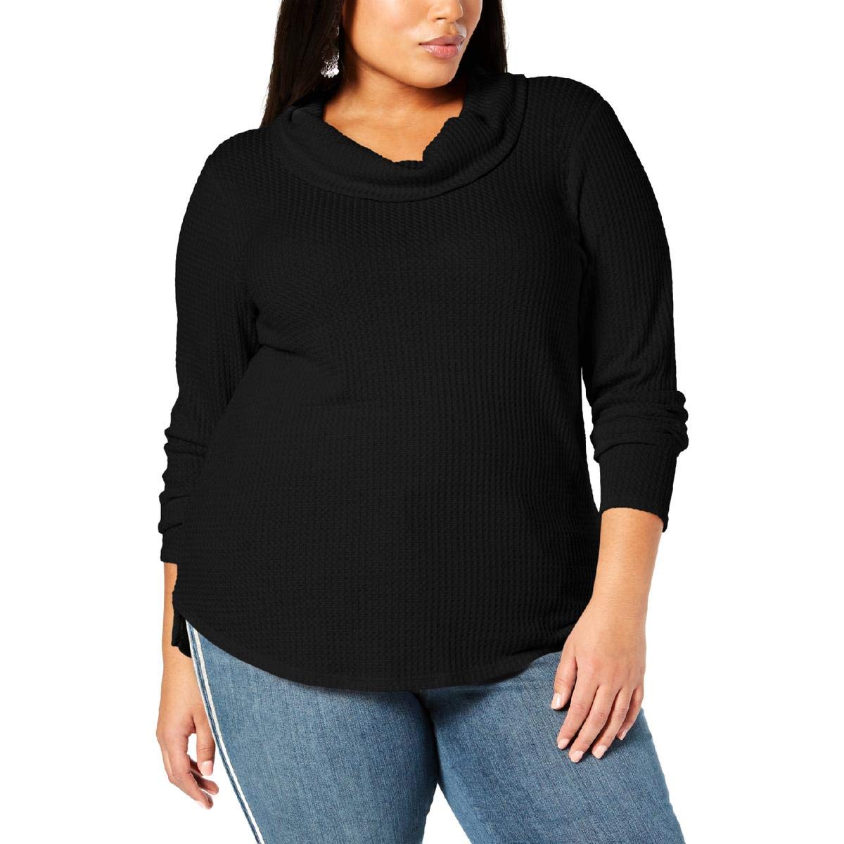 Style & Co. Women's Waffle Knit Pullover Blouse - Soft Casual Long Sleeve Shirt in Black, Plus Size 2X - Perfect for Work, Office, and Everyday Wear