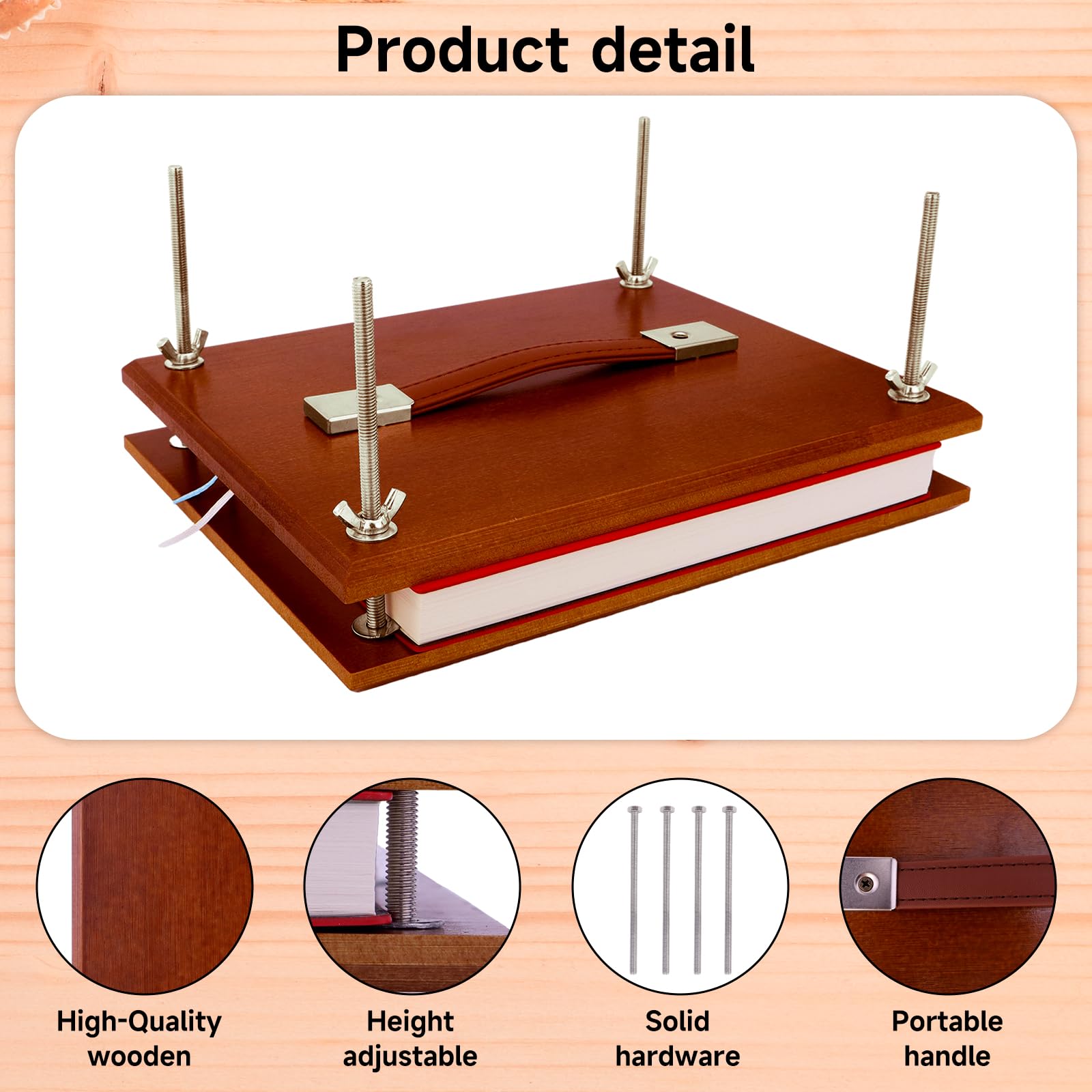 Wooden Book Press for Bookbinding - Portable DIY Book Binding Machine Kit (9.8x7.87 Inch, Brown) - Perfect for Handmade Books, Scrapbooking & Flower Pressing Crafts