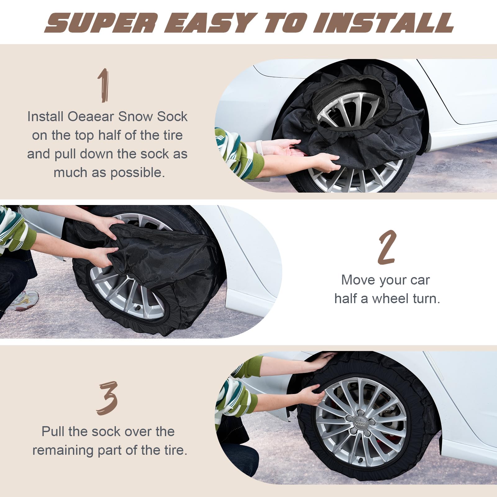 Snow Socks for Tires - Heavy Duty Winter Traction Solution for Cars, SUVs & Minivans | Durable Fabric Alternative to Snow Chains | XL Size for Enhanced Safety on Icy Roads | Perfect for Mountain Driving & Winter Commutes