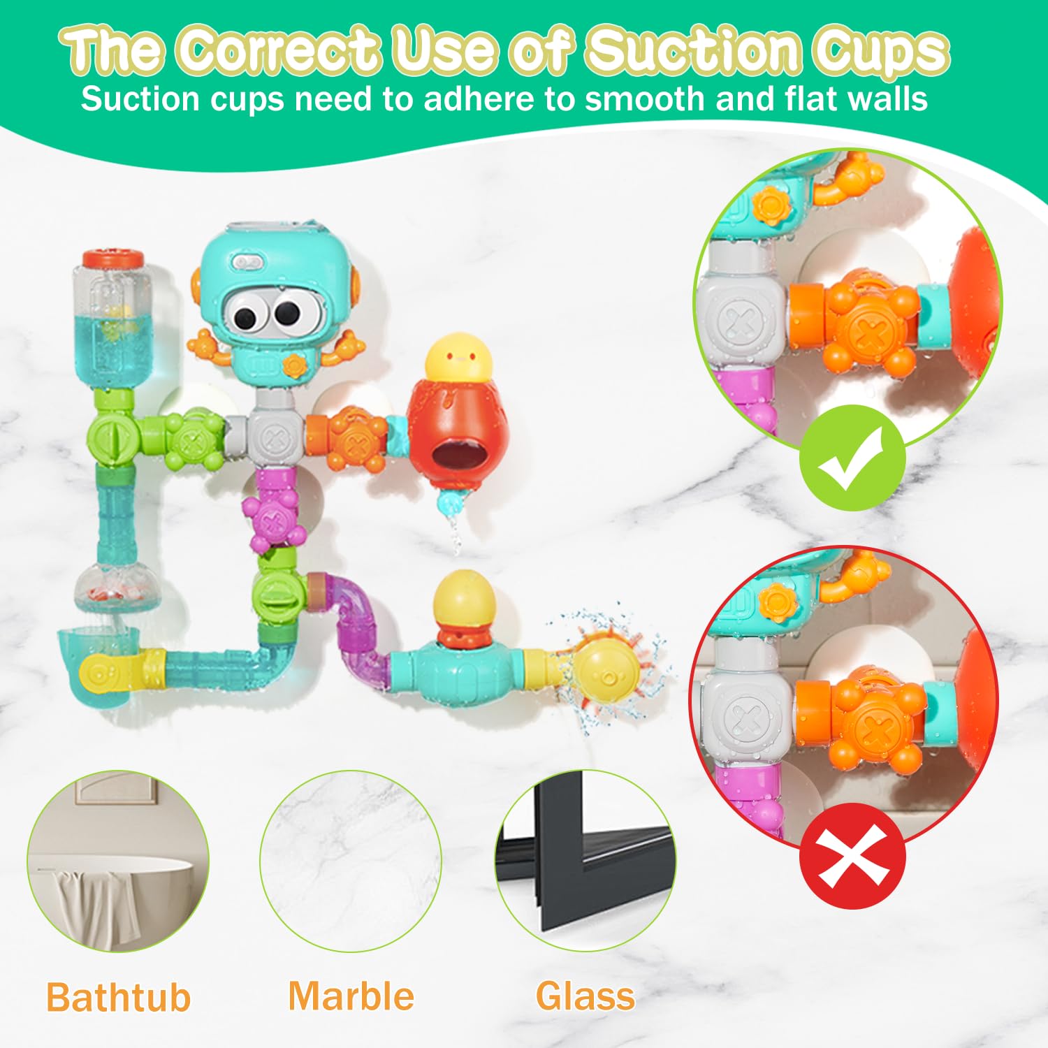 STEM Educational Bath Toys for Kids Ages 3-8 | 27-Piece DIY Water Pipe Building Kit | Mold-Free Bathtub Wall Toys | Engineering Learning Gift for Toddlers | Perfect for Bath Time Play & Early STEM Development