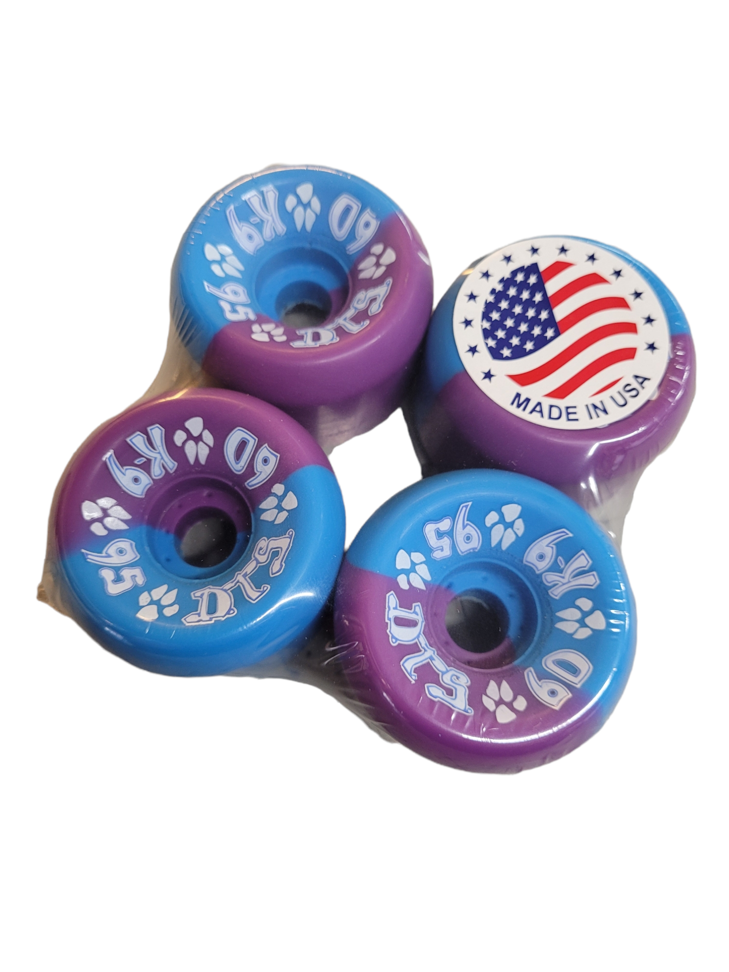 Premium Dogtown K9 Skateboard Wheels 60mm 95a Durometer - Purple Blue Swirl Design for Smooth Riding & Street Skating | Perfect for Cruising, Tricks & Park Performance