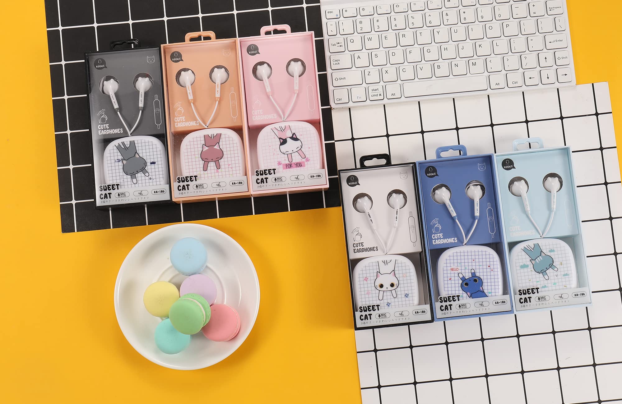 QearFun Cat Earbuds for Kids - Cute Wired Headphones with Microphone & Storage Case (Sky Blue) - Perfect for School, Travel, and Gift Giving for Girls and Boys