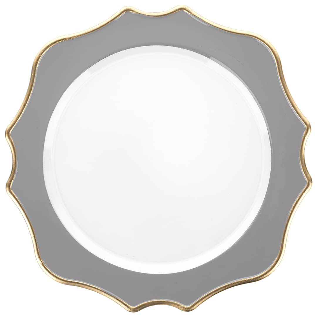 Koyal Wholesale 12-Pack Modern Scallop Charger Plates - French Style Rustic Farmhouse Dinnerware, Ornate Decorative Plates for Wedding, Party & Holiday Table Setting (Gray)