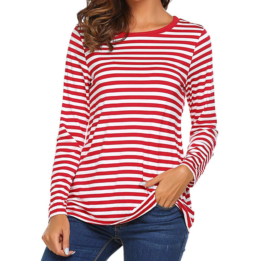 Shakumy Women's Long Sleeve Striped T-Shirt - Casual Loose Fit Round Neck Blouse Pullover Tunic Top for Everyday Wear | Perfect for Office, Outings & Layering