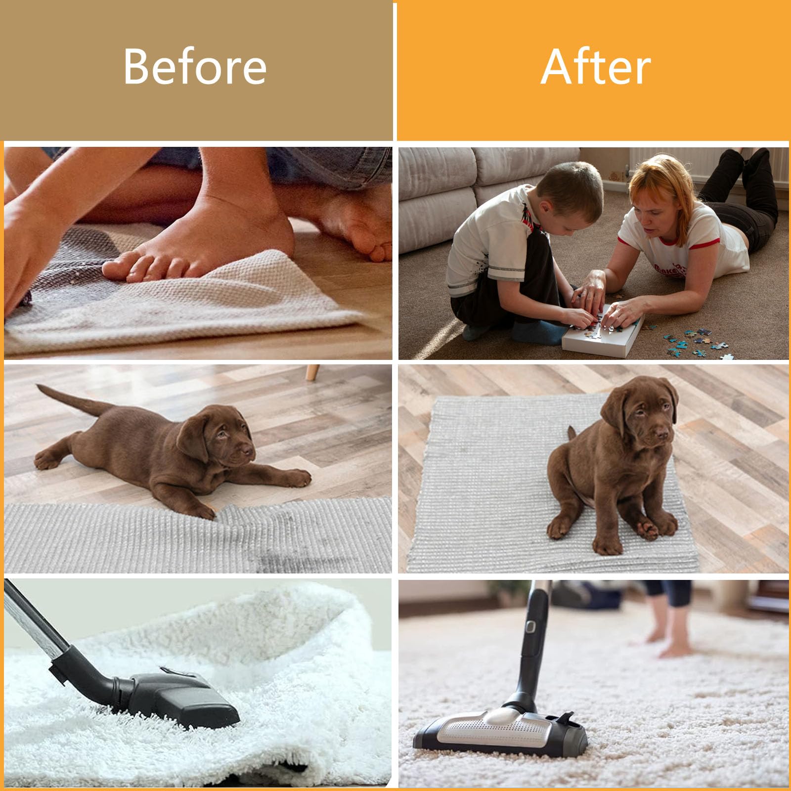 12-Pack Double Sided Carpet Tape - Non Slip Rug Gripper for Hardwood, Tile & Laminate Floors | Washable, Reusable & Traceless Rug Pad Grips | Perfect for Securing Rugs, Carpets & Area Rugs on Smooth Surfaces