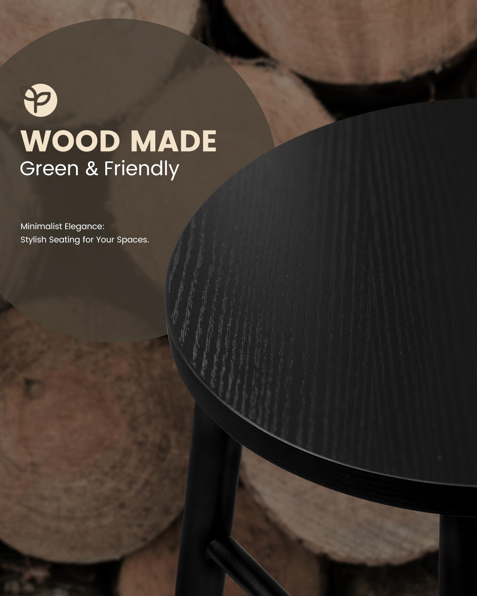 2-Pack Modern Black Bar Stools with Footrest - 24