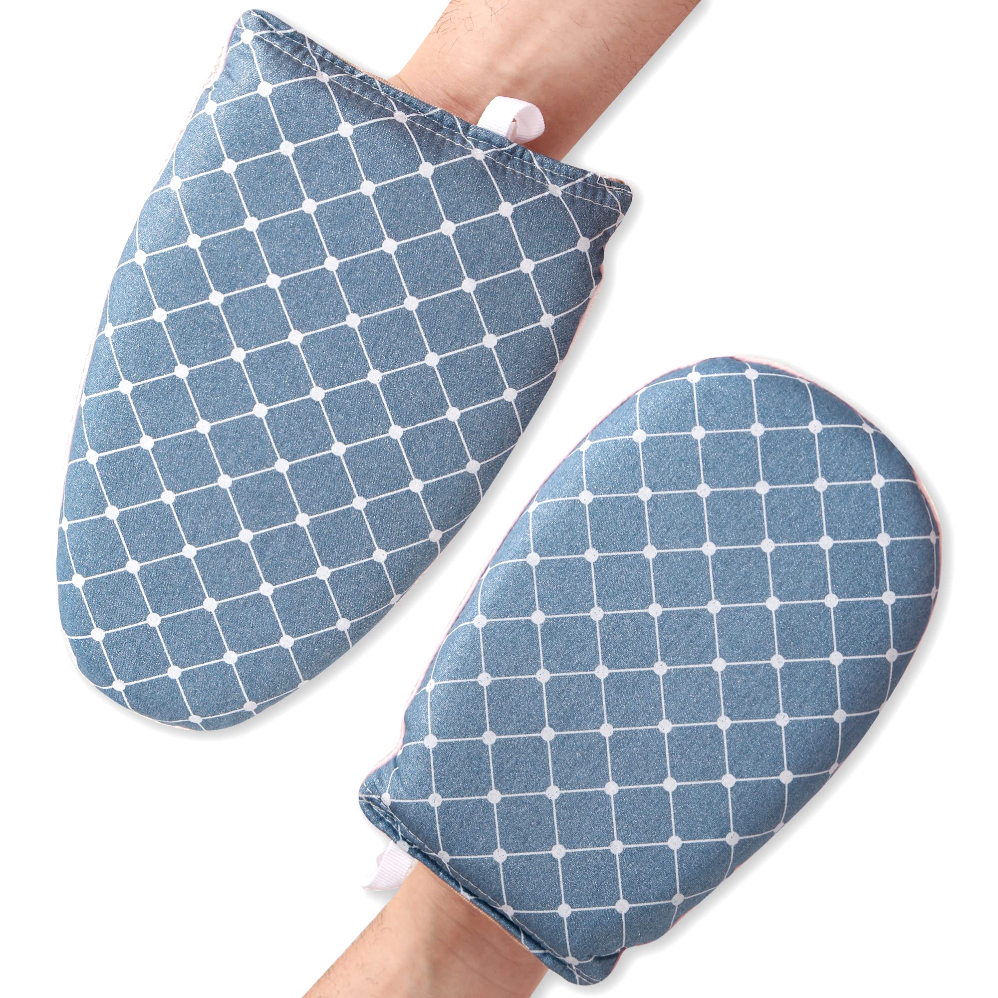 2-Pack Heat Resistant Ironing Gloves for Garment Steamers - Waterproof Anti-Steam Gloves with Finger Loop & Mini Ironing Board - Professional Steamer Accessories for Clothes (Azure Blue) - Perfect for Home Laundry, Tailoring & Professional Dry Cleaning