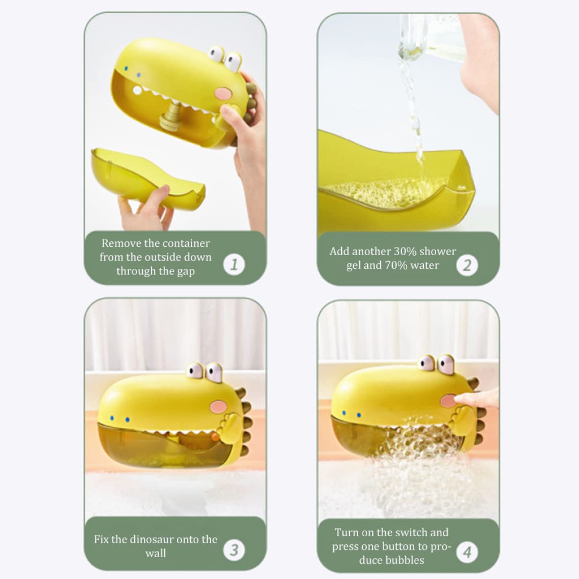 Automatic Dinosaur Bubble Machine with Music - Fun Bath Toys for Babies, Boys & Girls - Green Bubble Maker for Bathtub Playtime & Outdoor Activities