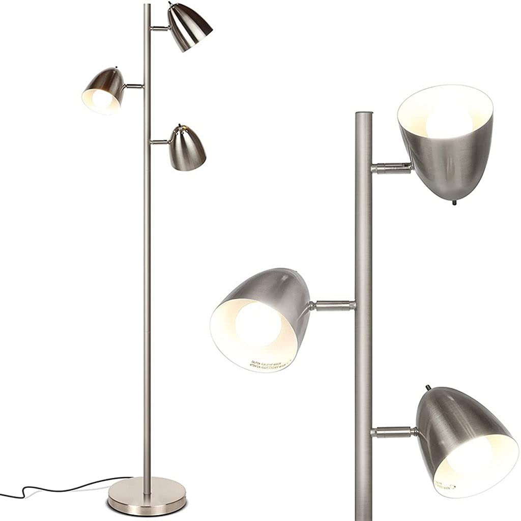 Adjustable LED Floor Lamp with 3 Rotating Lights - Silver Standing Pole Lamp for Living Room, Bedroom & Office - Modern Lighting with Energy Efficient Bulbs - Perfect for Reading, Working & Creating Cozy Atmosphere
